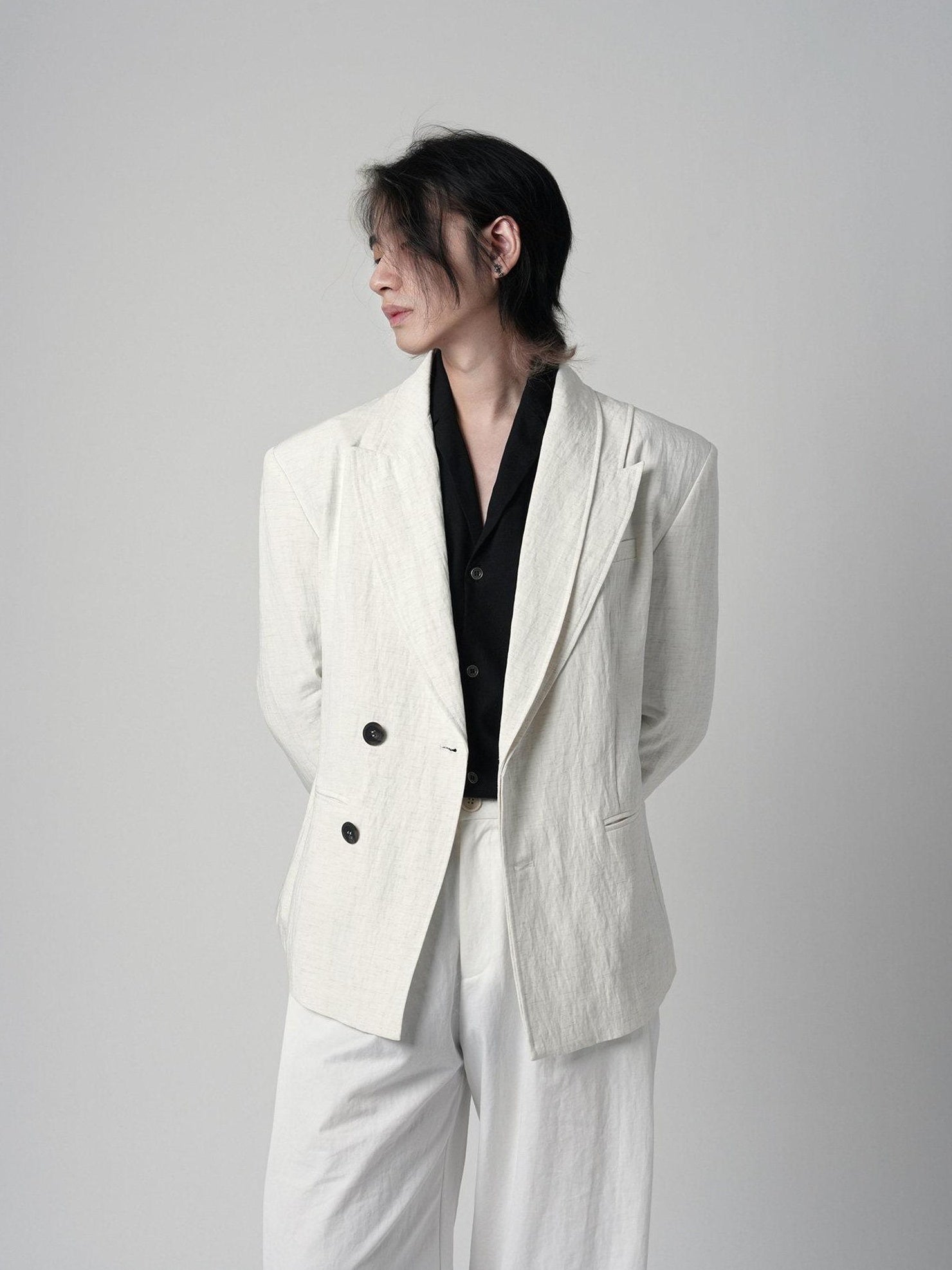 BALITONE Wrinkle Free Patchwork Youthful Trendy Standard Fit Casual White Linen Blazers