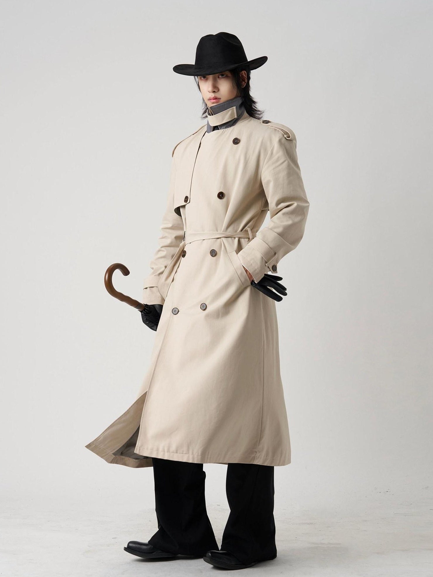 BALITONE Wrinkle Free Relaxed Fit Long Double Breasted Unisex Cotton Lyocell Trench Coats