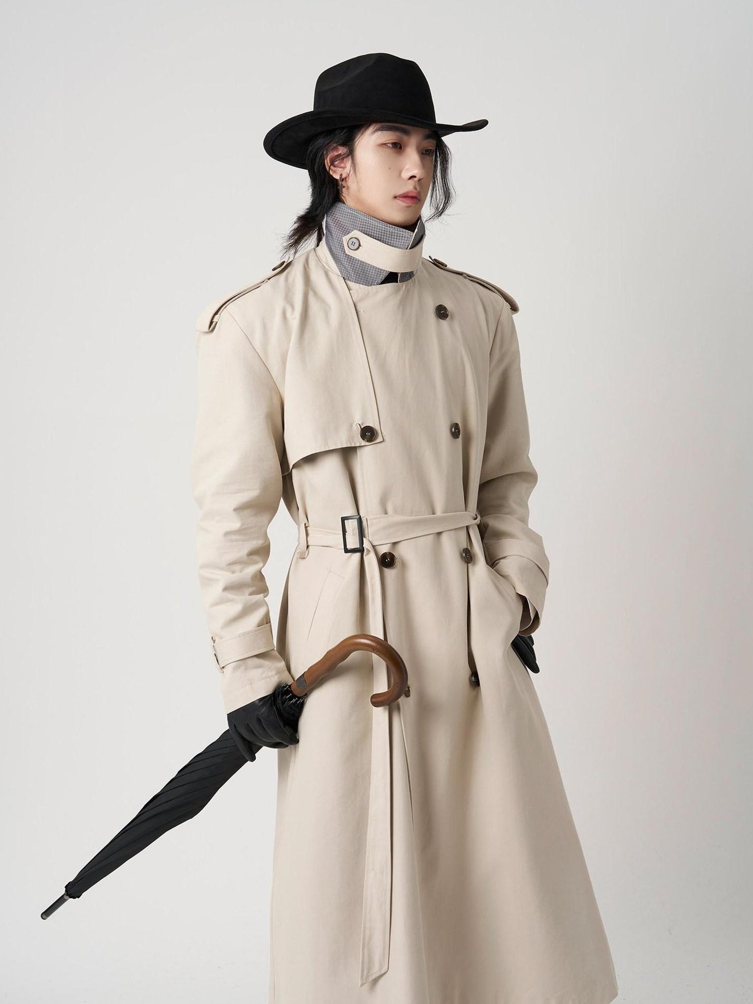 BALITONE Wrinkle Free Relaxed Fit Long Double Breasted Unisex Cotton Lyocell Trench Coats