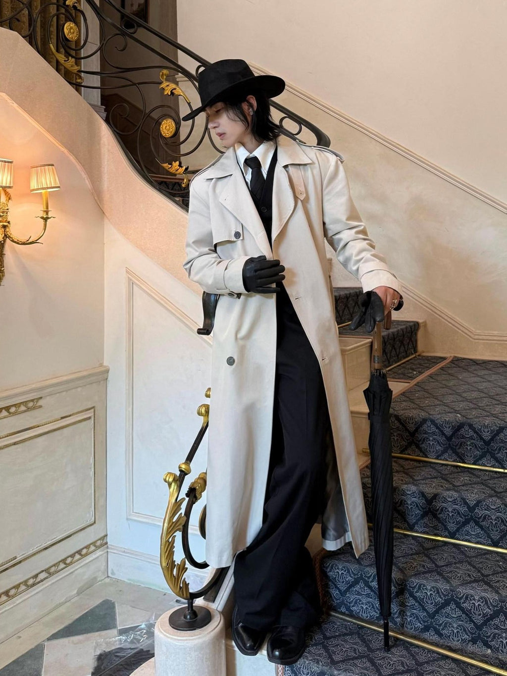 BALITONE Wrinkle Free Relaxed Fit Long Double Breasted Unisex Cotton Lyocell Trench Coats