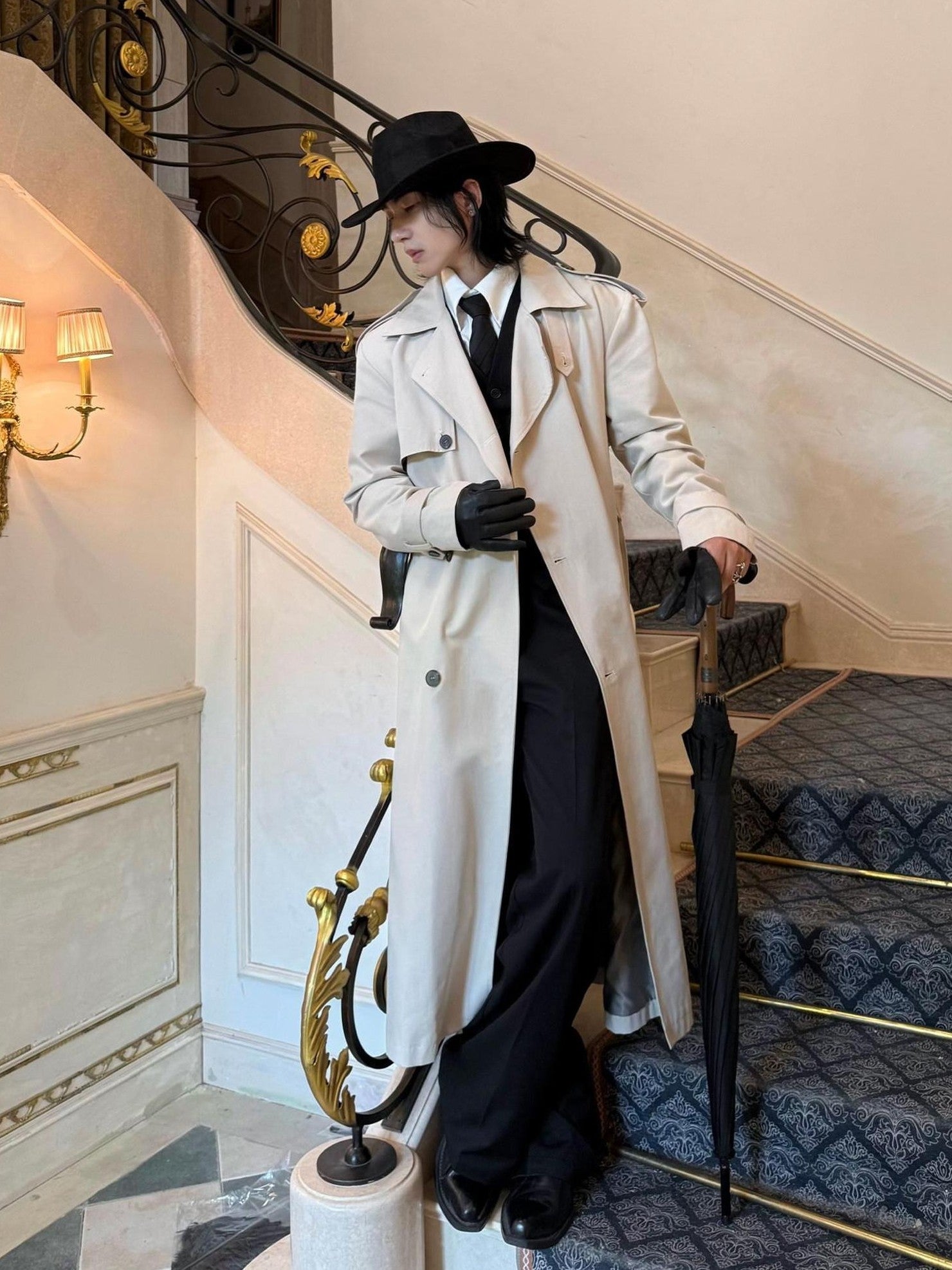 BALITONE Wrinkle Free Relaxed Fit Long Double Breasted Unisex Cotton Lyocell Trench Coats