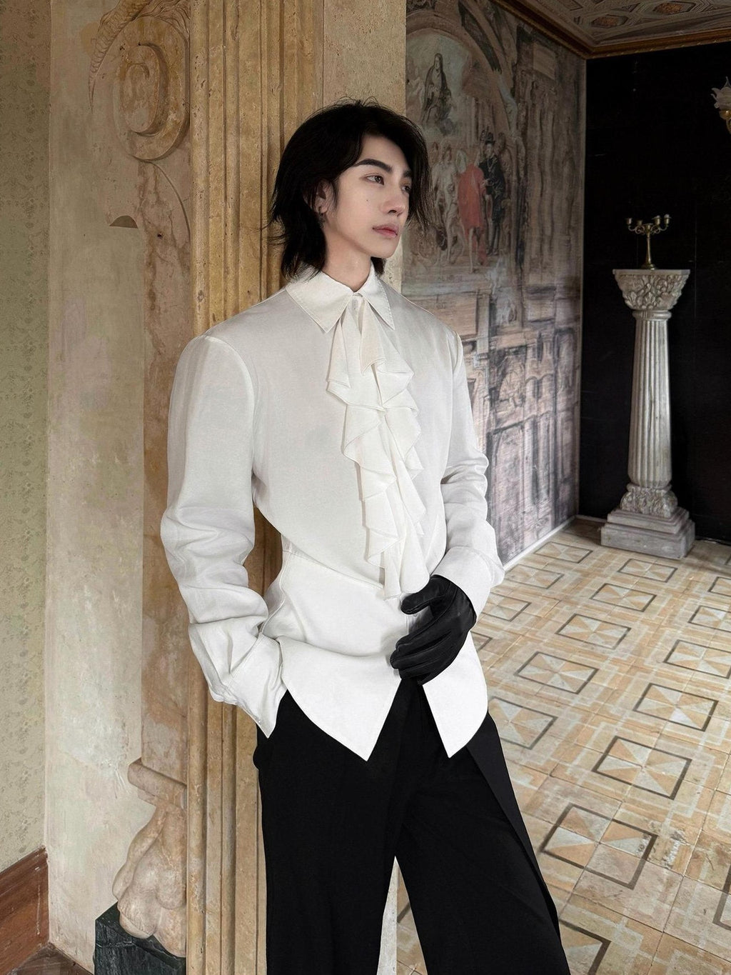 BALITONE Wrinkle Free Ruffle Loose British Unisex Lyocell Linen Button Long Sleeve Shirts