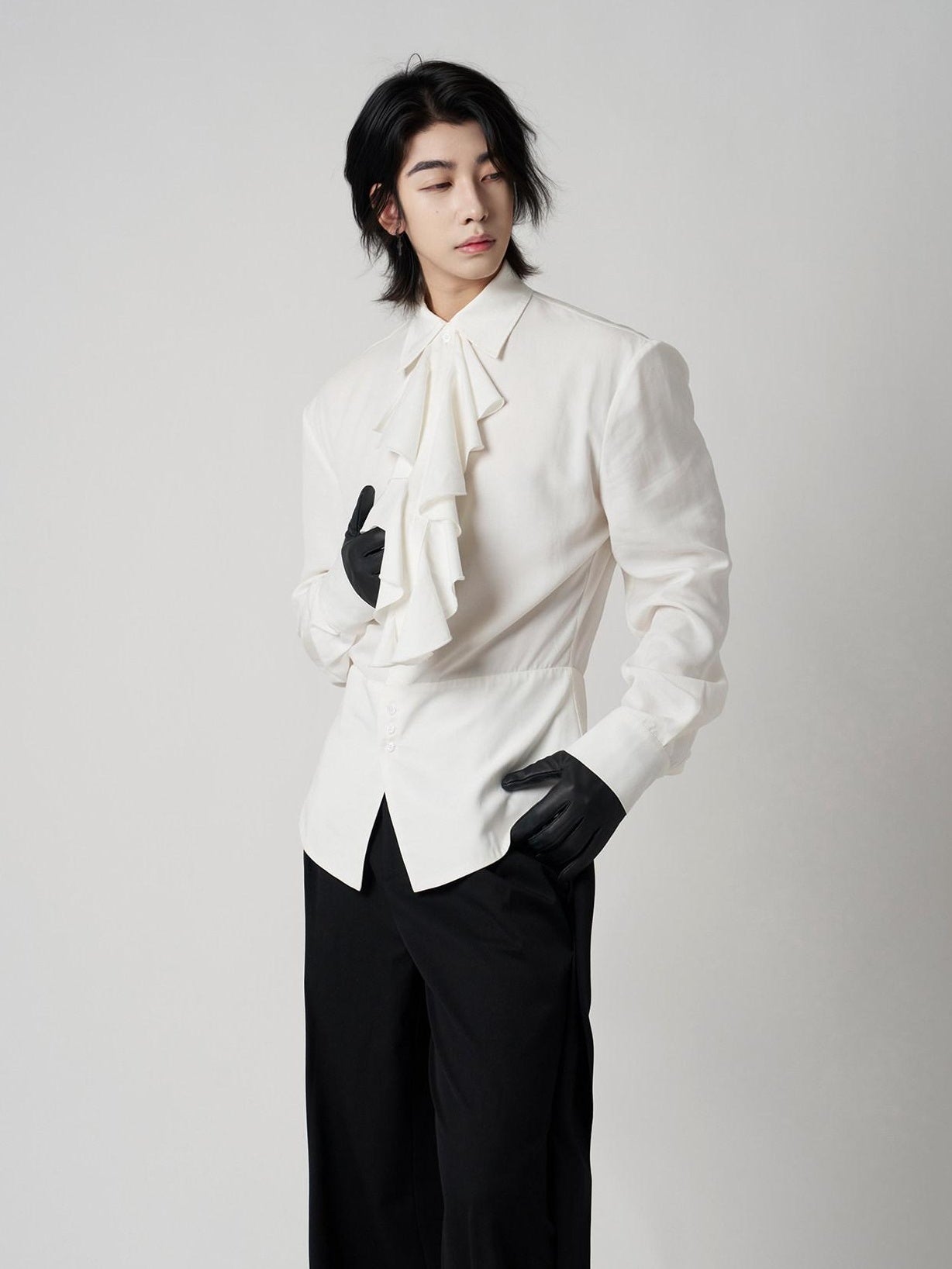 BALITONE Wrinkle Free Ruffle Loose British Unisex Lyocell Linen Button Long Sleeve Shirts