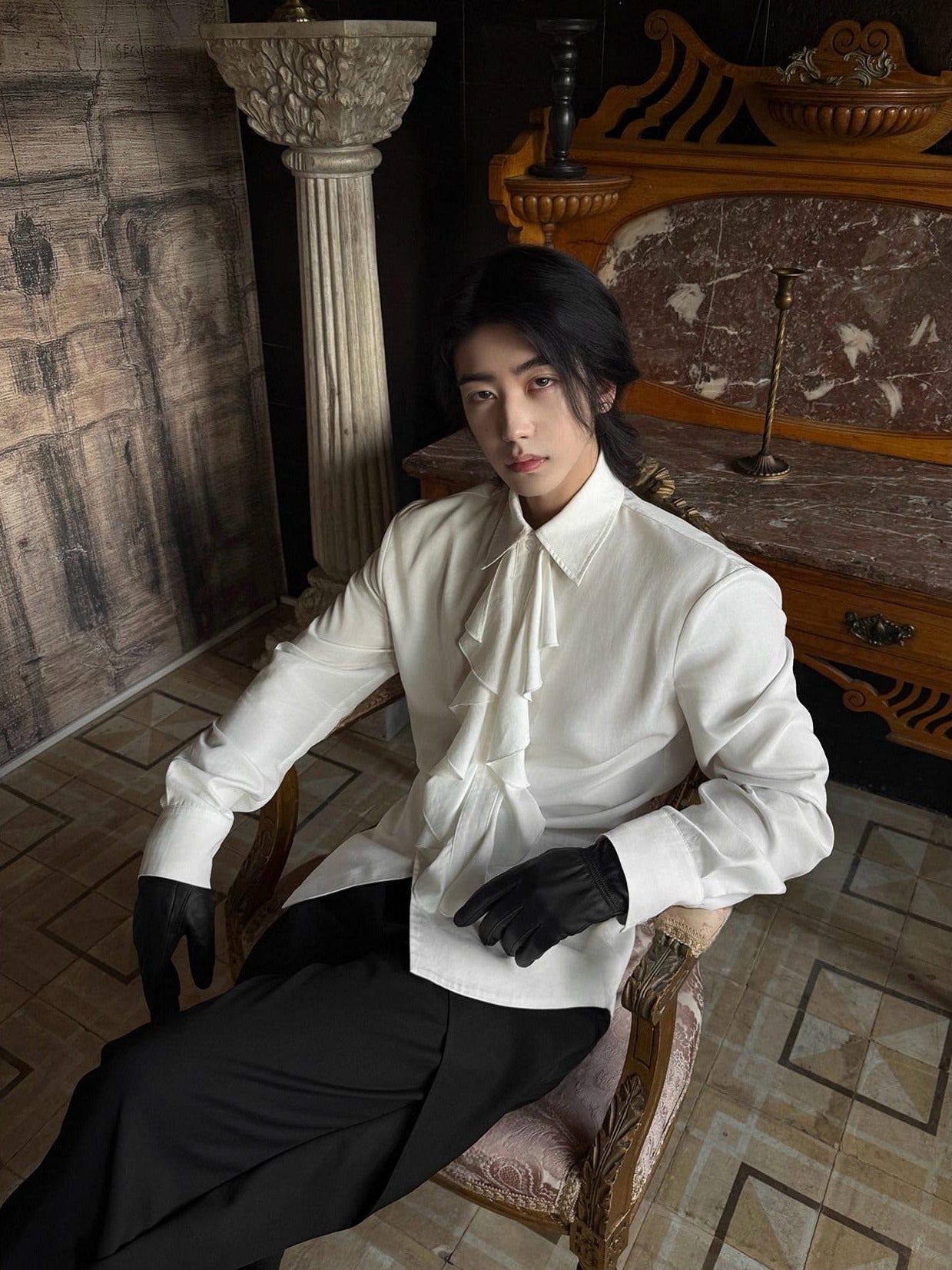 BALITONE Wrinkle Free Ruffle Loose British Unisex Lyocell Linen Button Long Sleeve Shirts