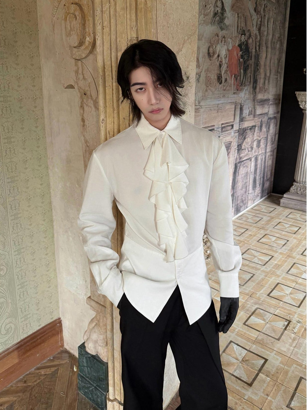 BALITONE Wrinkle Free Ruffle Loose British Unisex Lyocell Linen Button Long Sleeve Shirts
