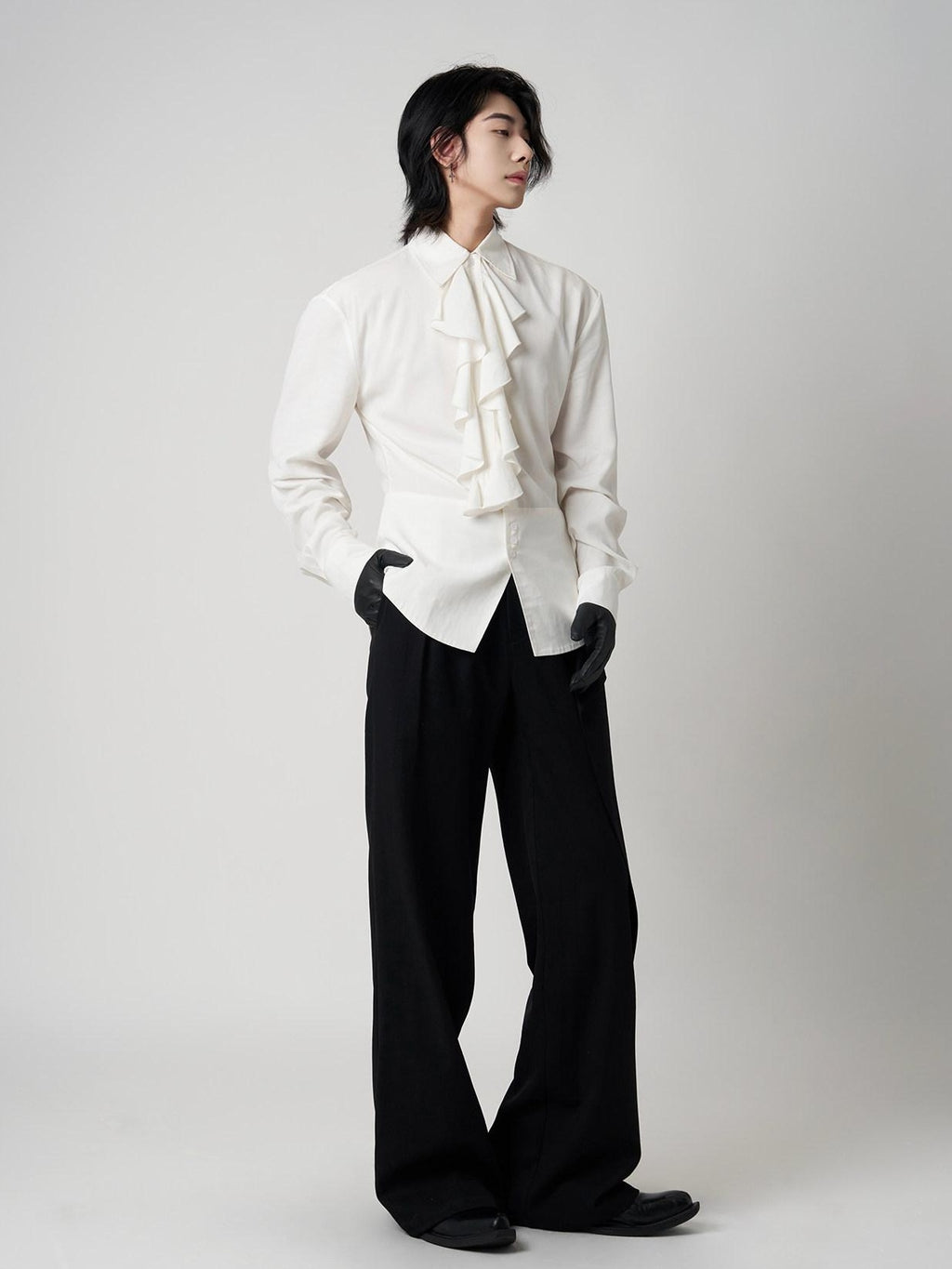 BALITONE Wrinkle Free Ruffle Loose British Unisex Lyocell Linen Button Long Sleeve Shirts