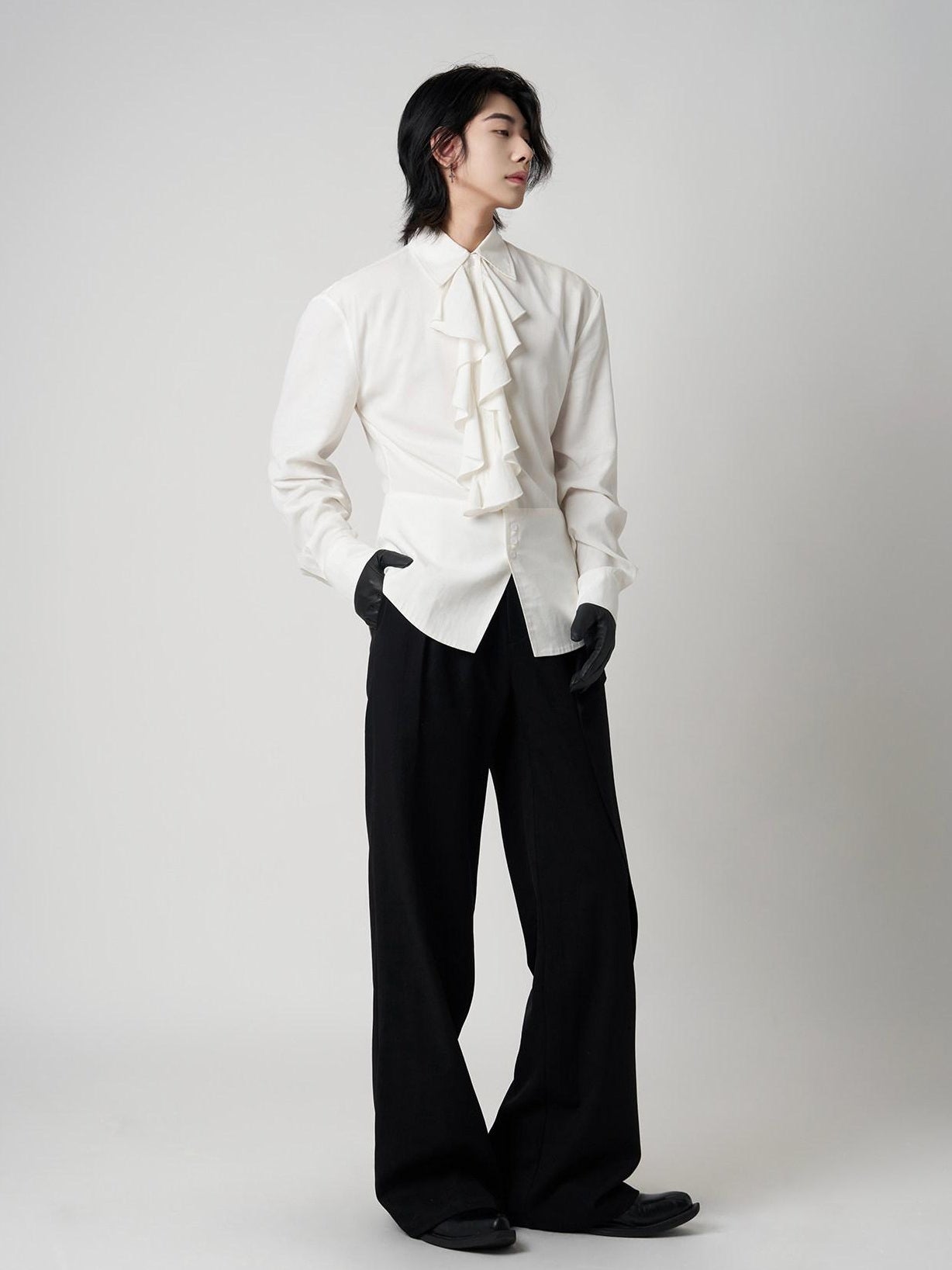 BALITONE Wrinkle Free Ruffle Loose British Unisex Lyocell Linen Button Long Sleeve Shirts