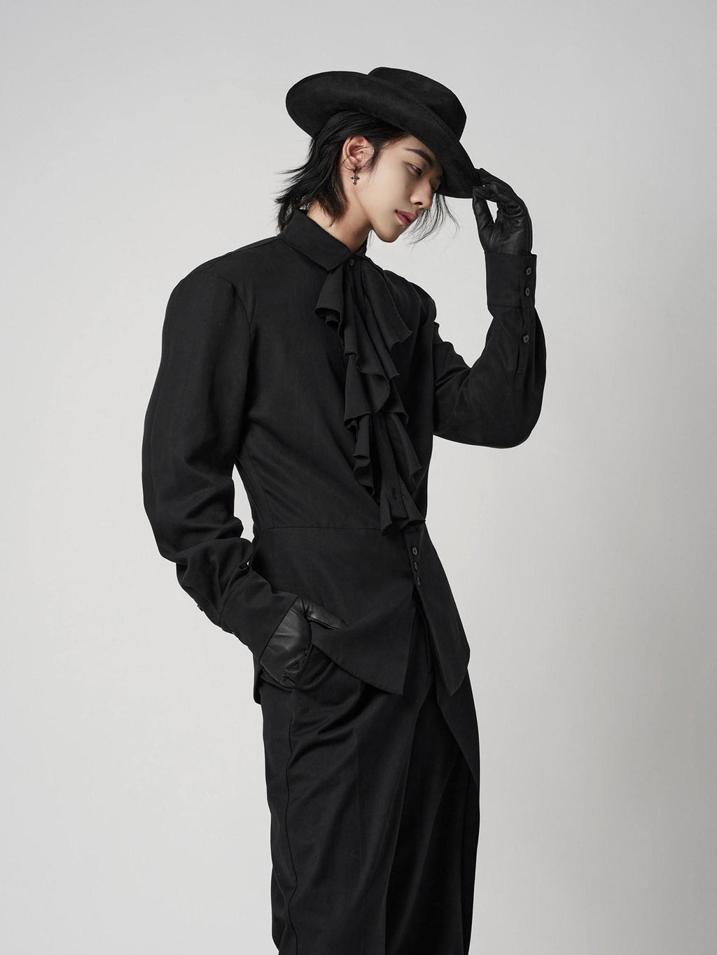 BALITONE Wrinkle Free Ruffle Loose British Unisex Lyocell Linen Button Long Sleeve Shirts
