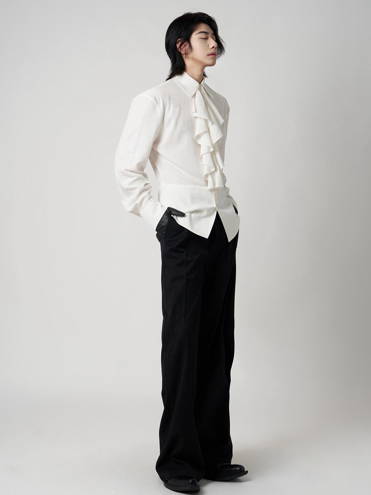 BALITONE Wrinkle Free Ruffle Loose British Unisex Lyocell Linen Button Long Sleeve Shirts