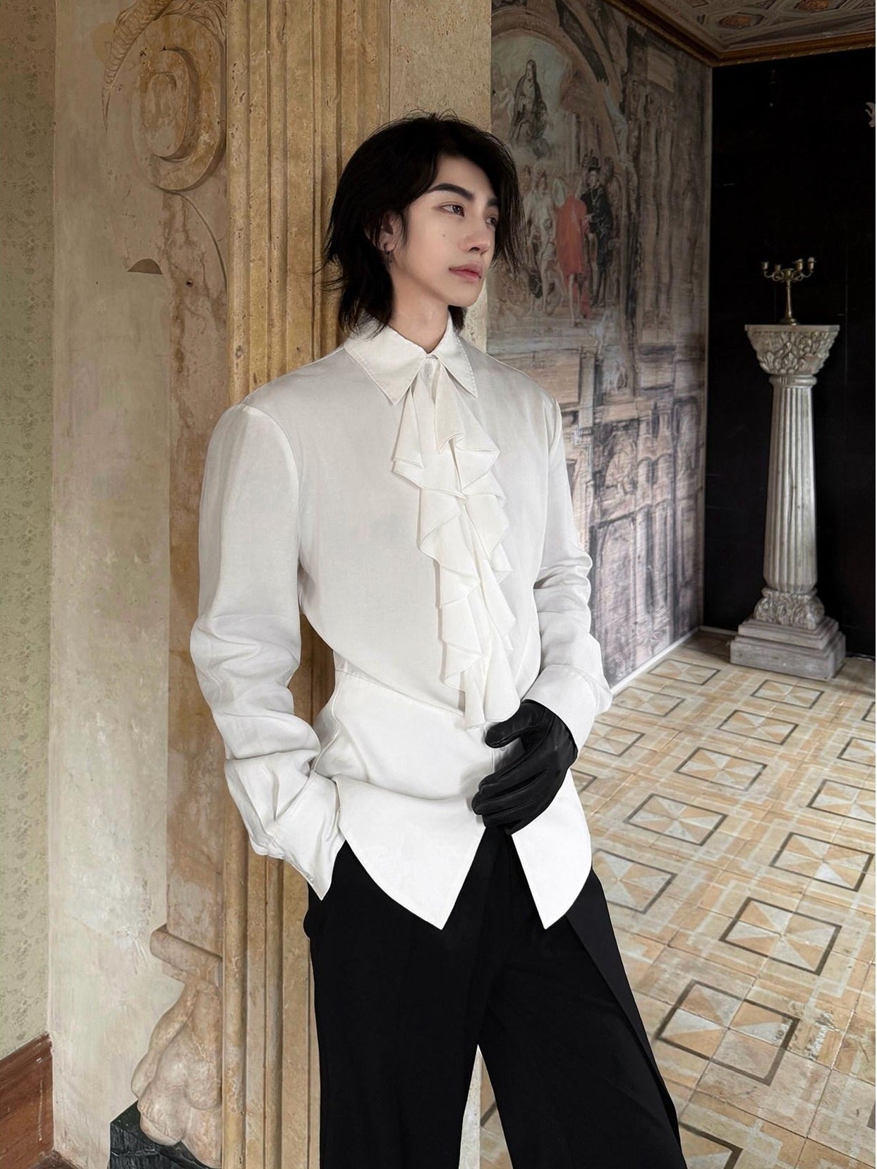 BALITONE Wrinkle Free Ruffle Loose British Unisex Lyocell Linen Button Long Sleeve Shirts