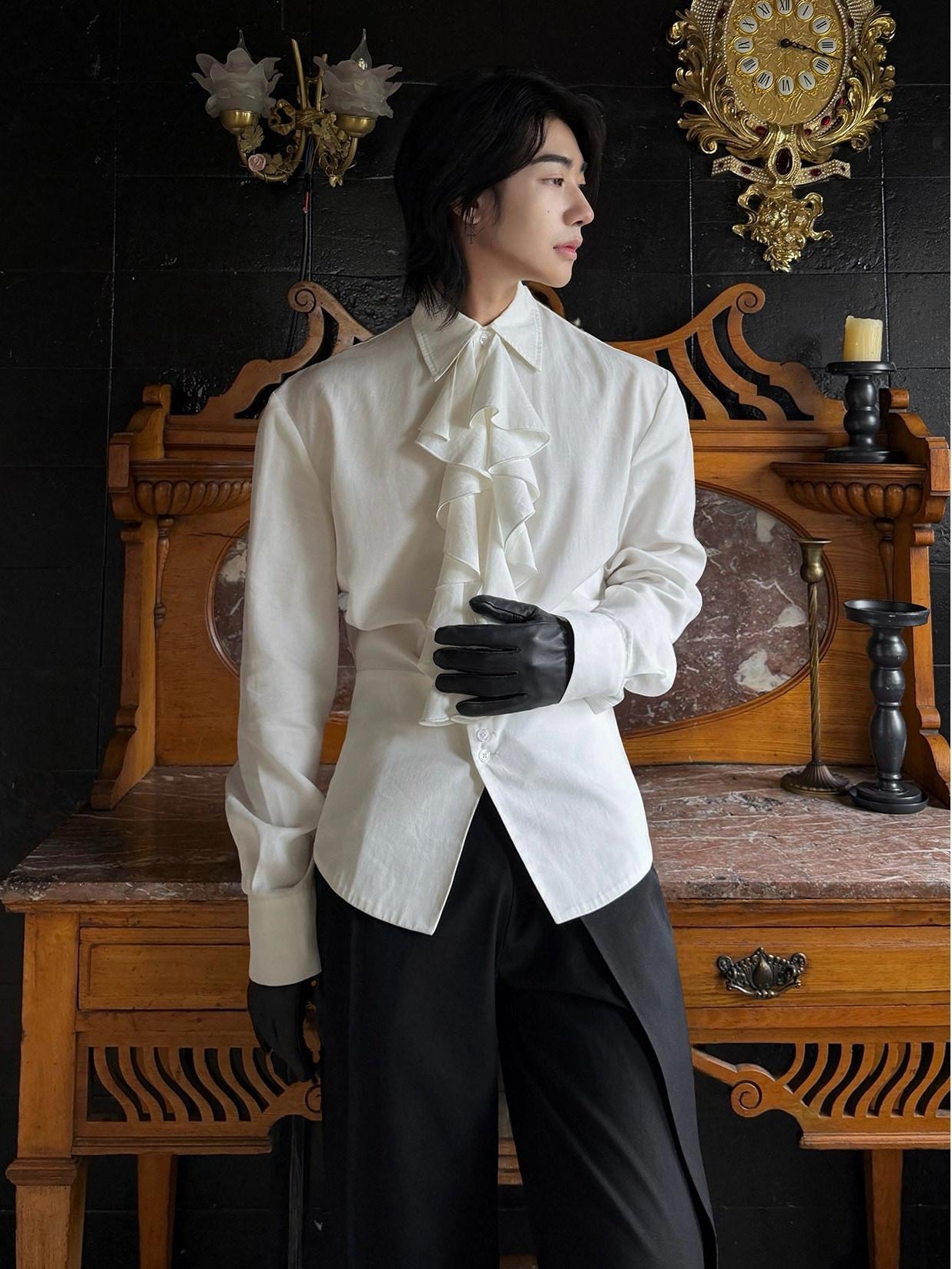 BALITONE Wrinkle Free Ruffle Loose British Unisex Lyocell Linen Button Long Sleeve Shirts