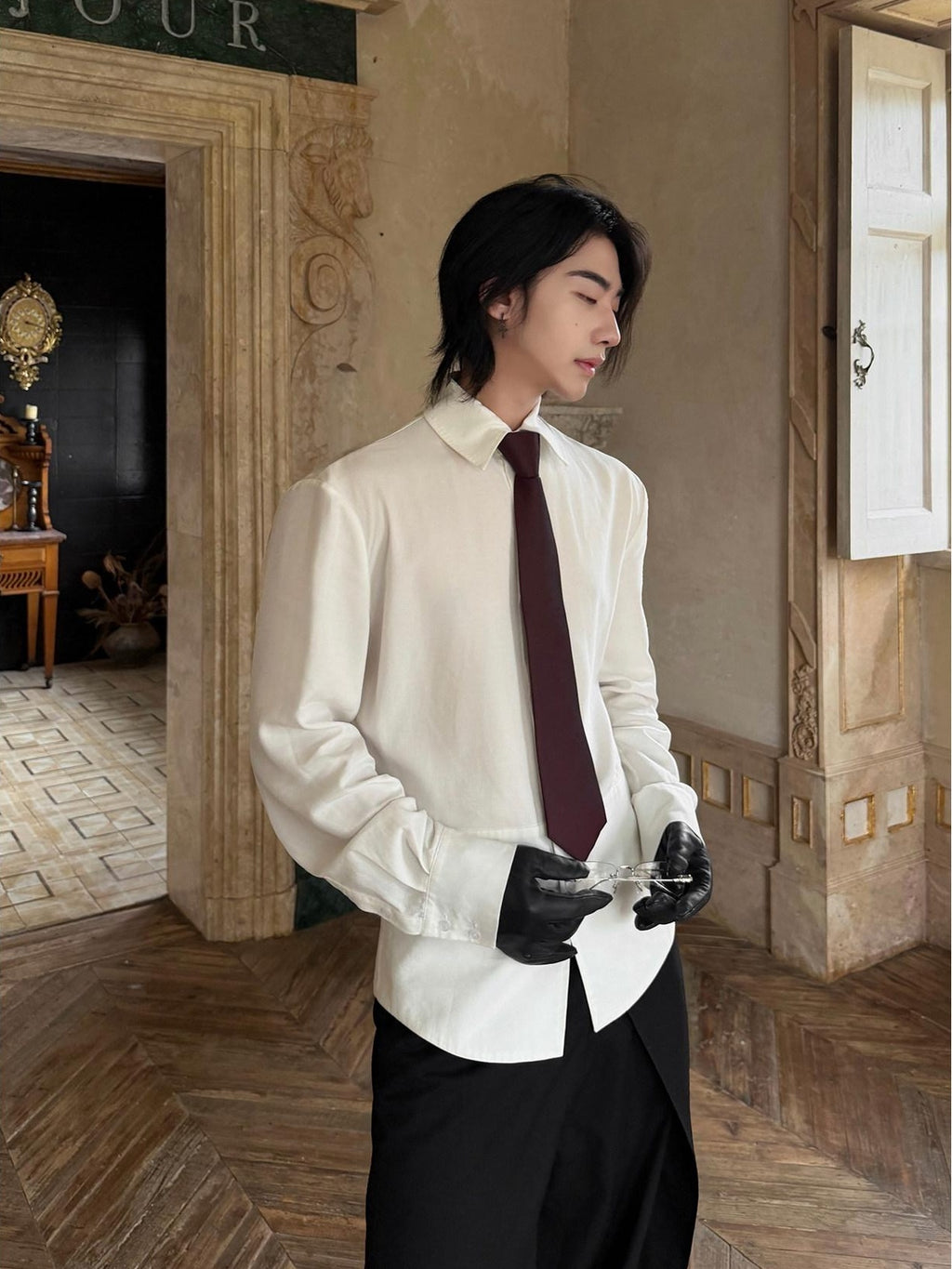 BALITONE Wrinkle Free Ruffle Loose British Unisex Lyocell Linen Button Long Sleeve Shirts