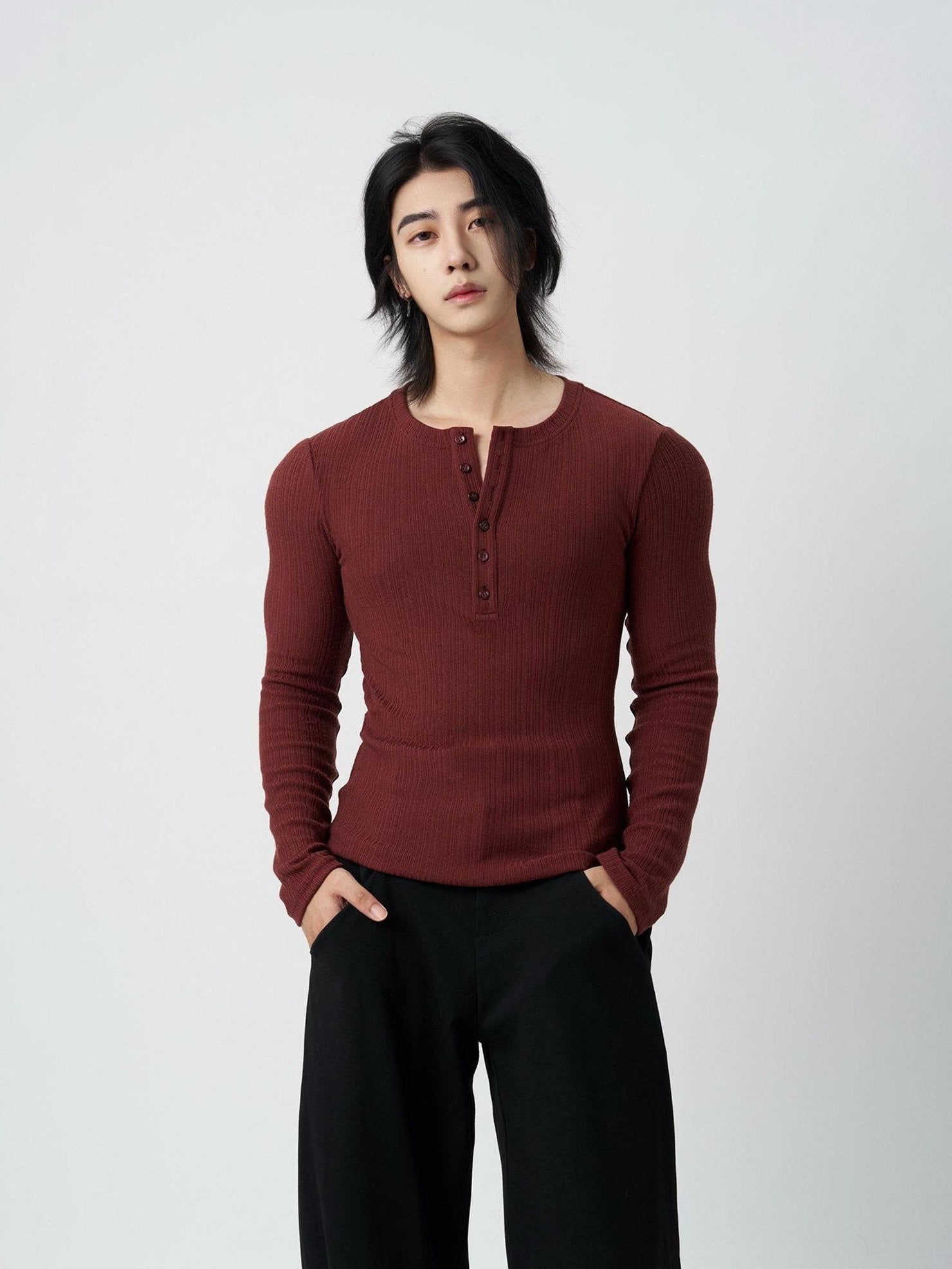 BALITONE Wrinkle Free Slim Fit Crew Neck Unisex Casual Breathable Cotton Henley Shirts