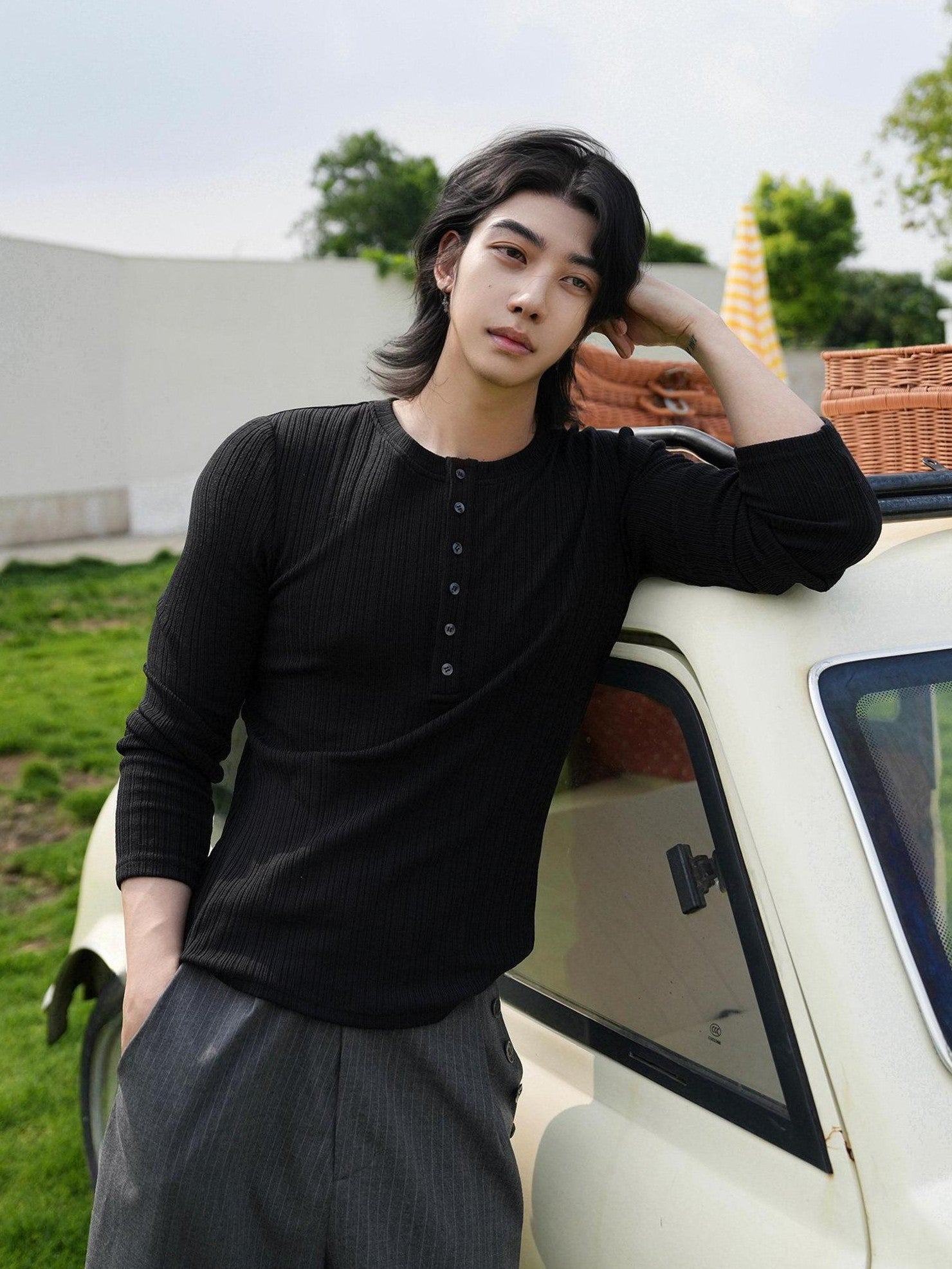 BALITONE Wrinkle Free Slim Fit Crew Neck Unisex Casual Breathable Cotton Henley Shirts