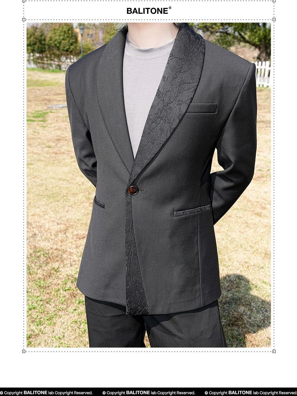 BALITONE Wrinkle Free Slim Fit Patchwork Casual Black Shawl-Collar Blazers