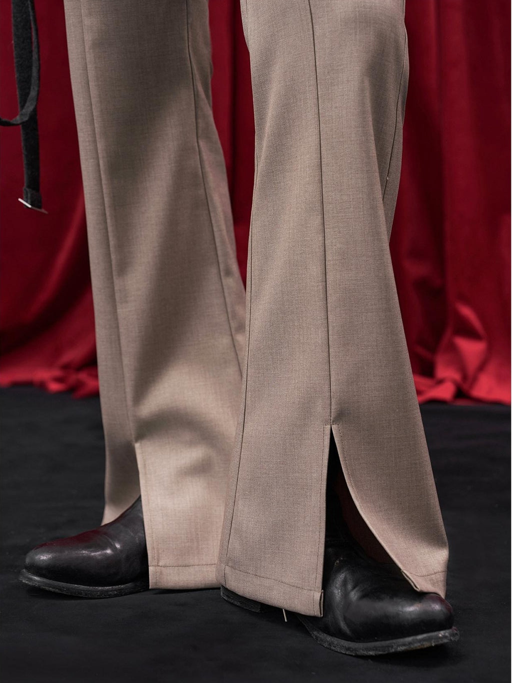BALITONE Wrinkle Free Slim Mid Rise Japanese Youth Poly Cotton Stretch Flared Trousers