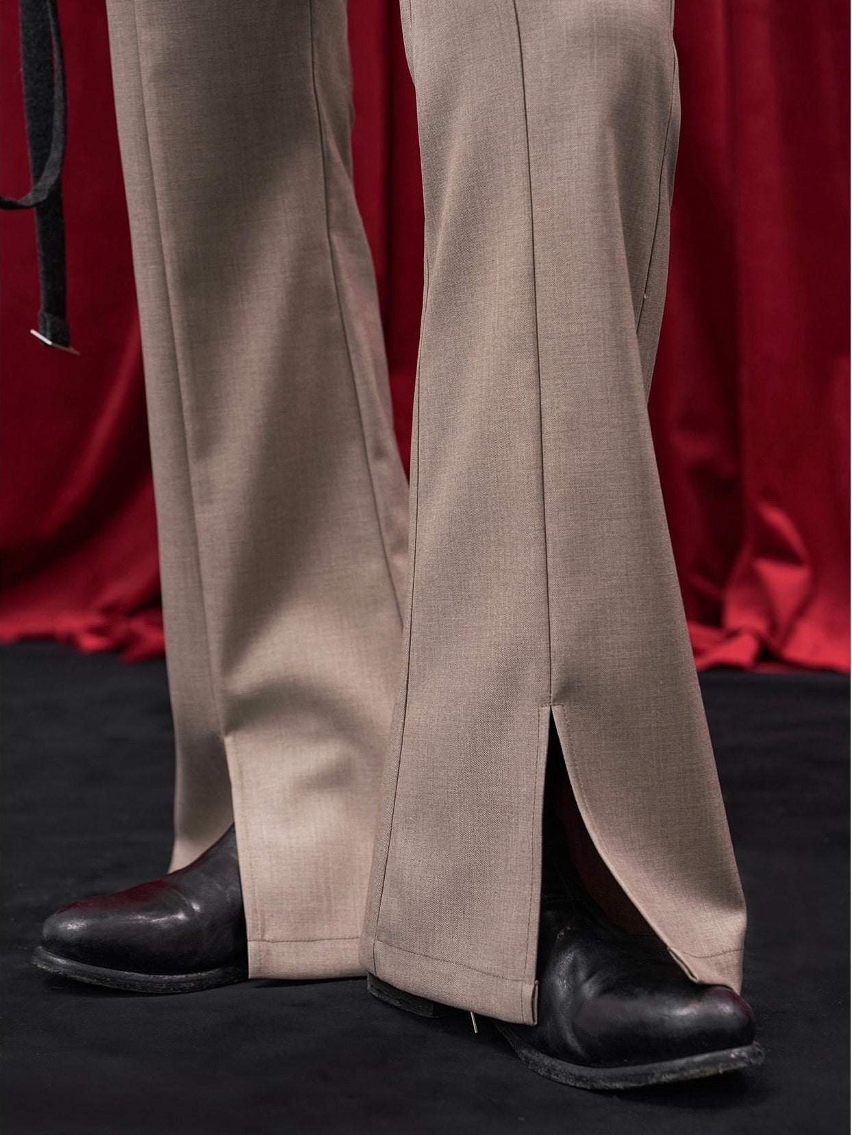 BALITONE Wrinkle Free Slim Mid Rise Japanese Youth Poly Cotton Stretch Flared Trousers