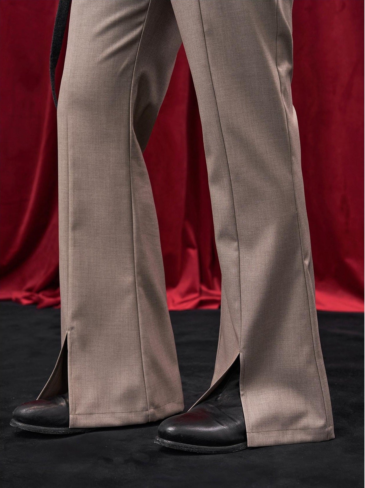 BALITONE Wrinkle Free Slim Mid Rise Japanese Youth Poly Cotton Stretch Flared Trousers