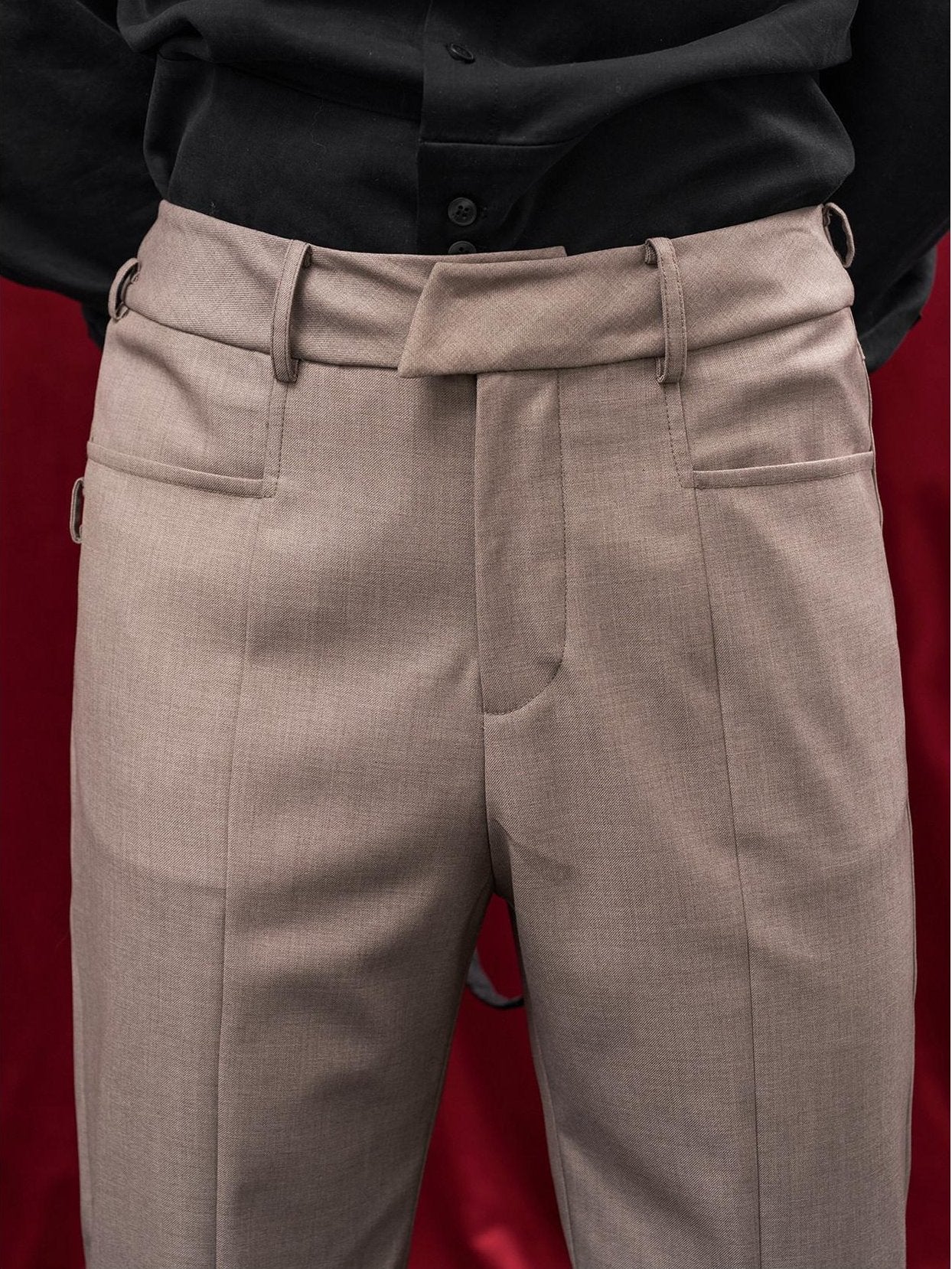 BALITONE Wrinkle Free Slim Mid Rise Japanese Youth Poly Cotton Stretch Flared Trousers