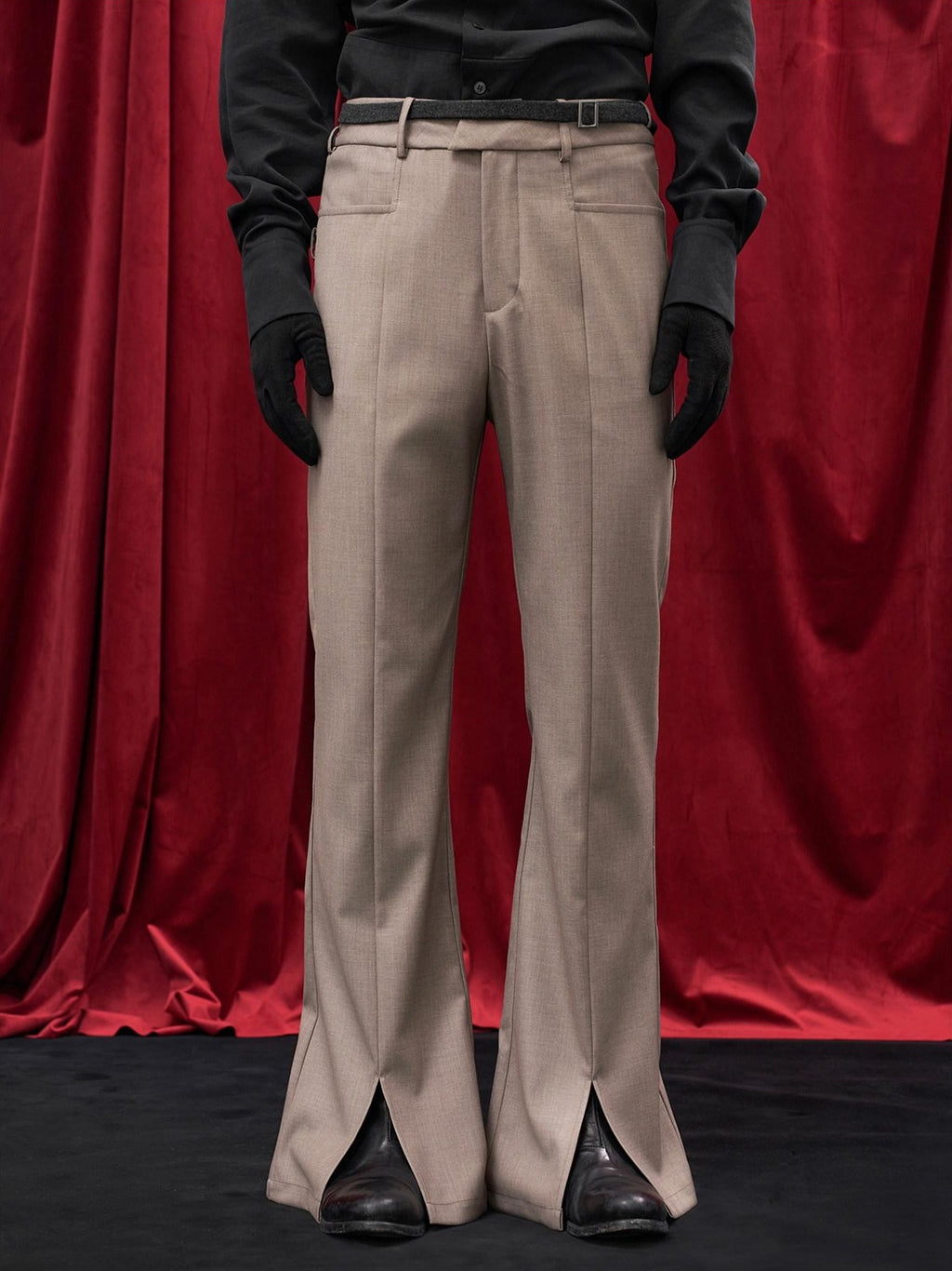 BALITONE Wrinkle Free Slim Mid Rise Japanese Youth Poly Cotton Stretch Flared Trousers