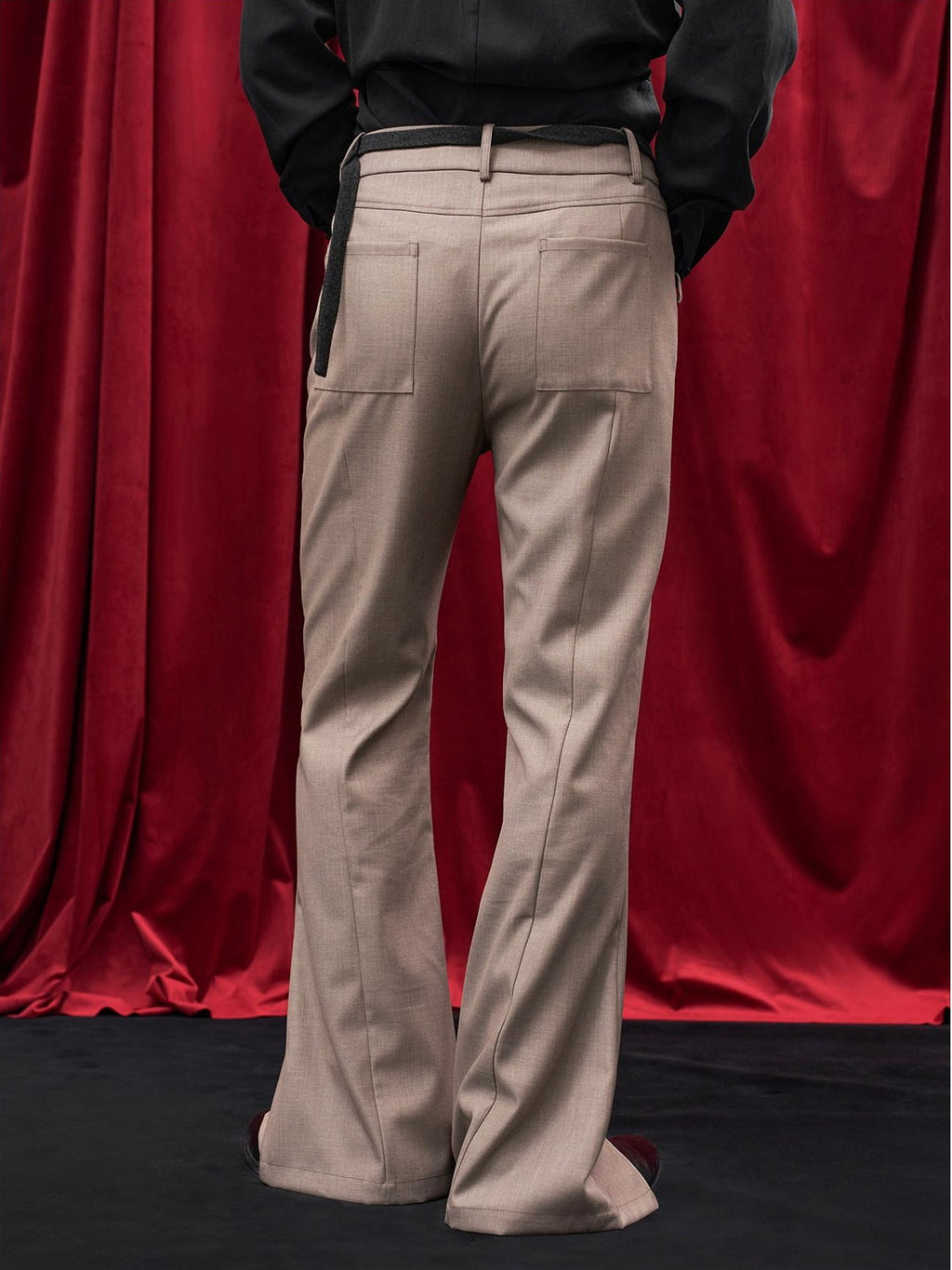 BALITONE Wrinkle Free Slim Mid Rise Japanese Youth Poly Cotton Stretch Flared Trousers
