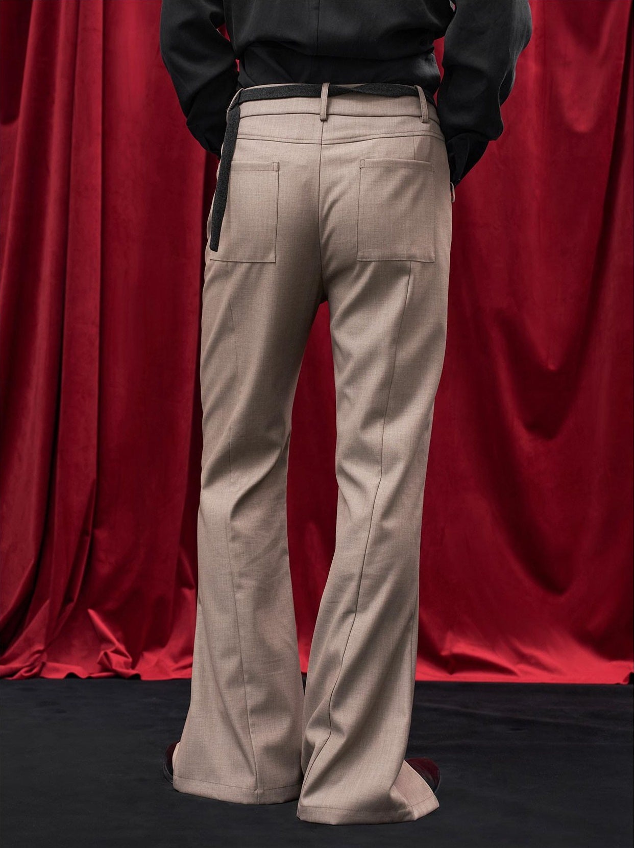 BALITONE Wrinkle Free Slim Mid Rise Japanese Youth Poly Cotton Stretch Flared Trousers