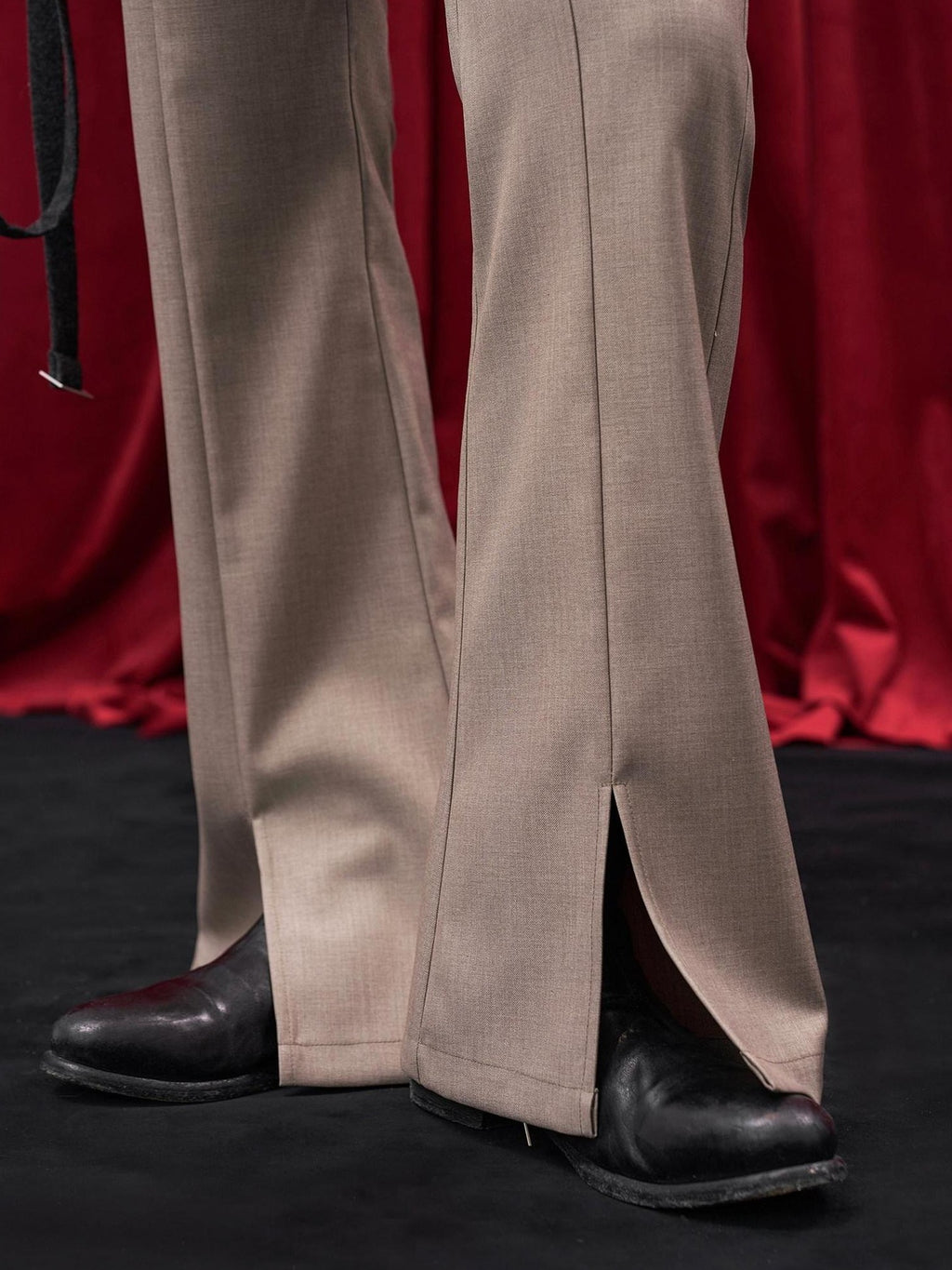 BALITONE Wrinkle Free Slim Mid Rise Japanese Youth Poly Cotton Stretch Flared Trousers