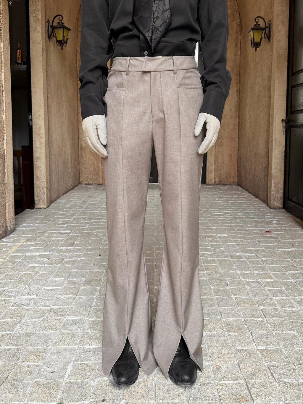 BALITONE Wrinkle Free Slim Mid Rise Japanese Youth Poly Cotton Stretch Flared Trousers