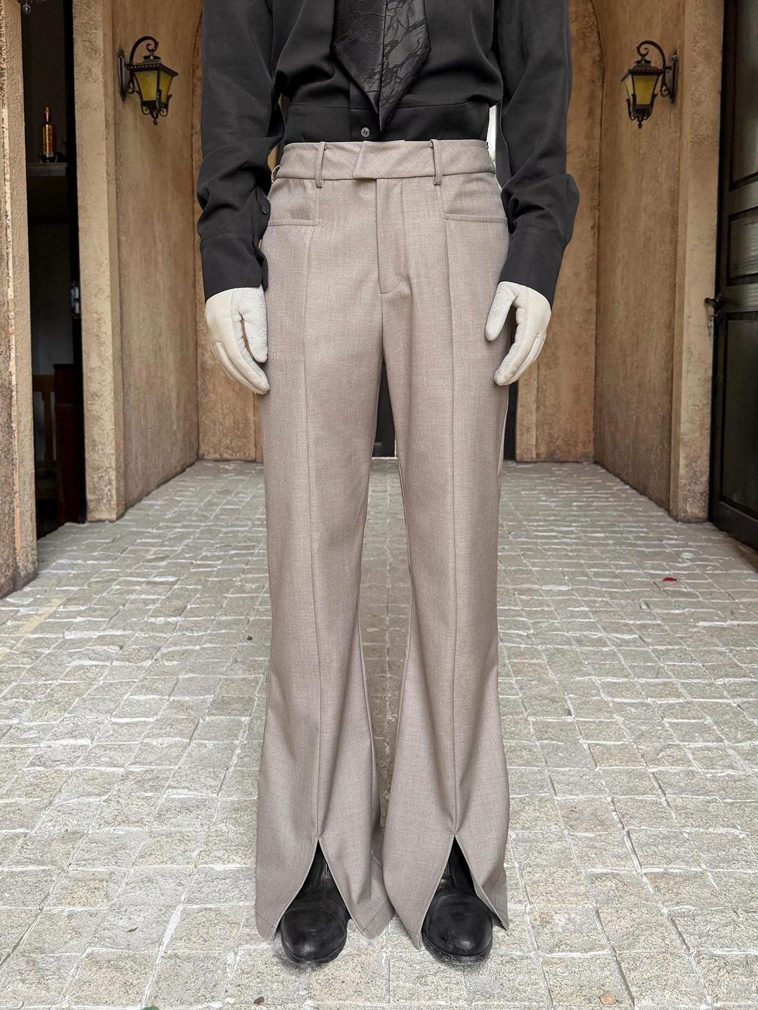 BALITONE Wrinkle Free Slim Mid Rise Japanese Youth Poly Cotton Stretch Flared Trousers