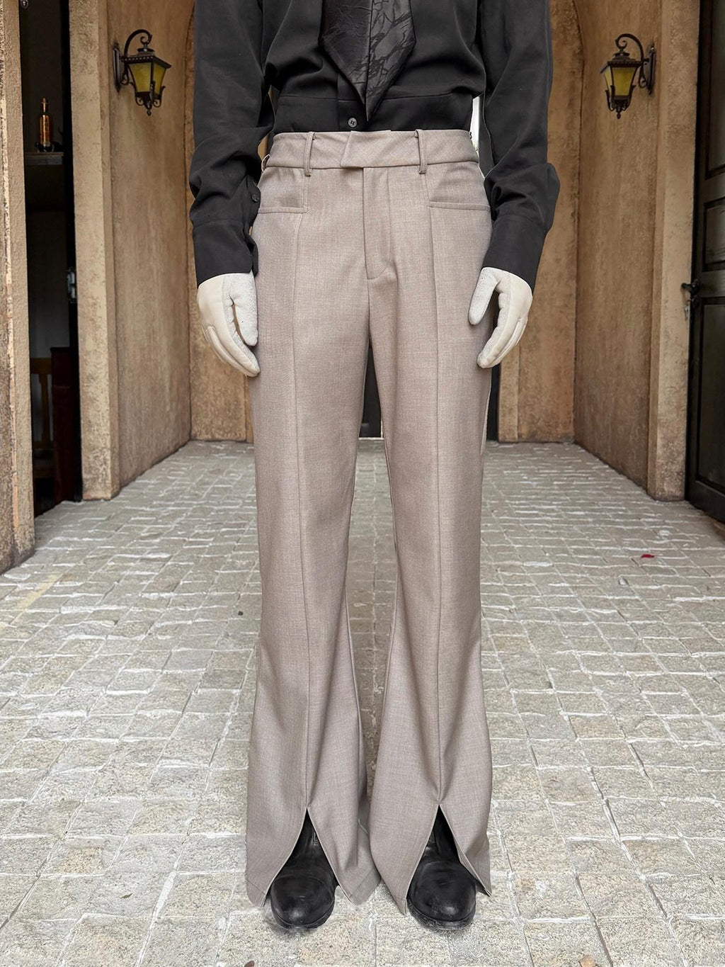 BALITONE Wrinkle Free Slim Mid Rise Japanese Youth Poly Cotton Stretch Flared Trousers