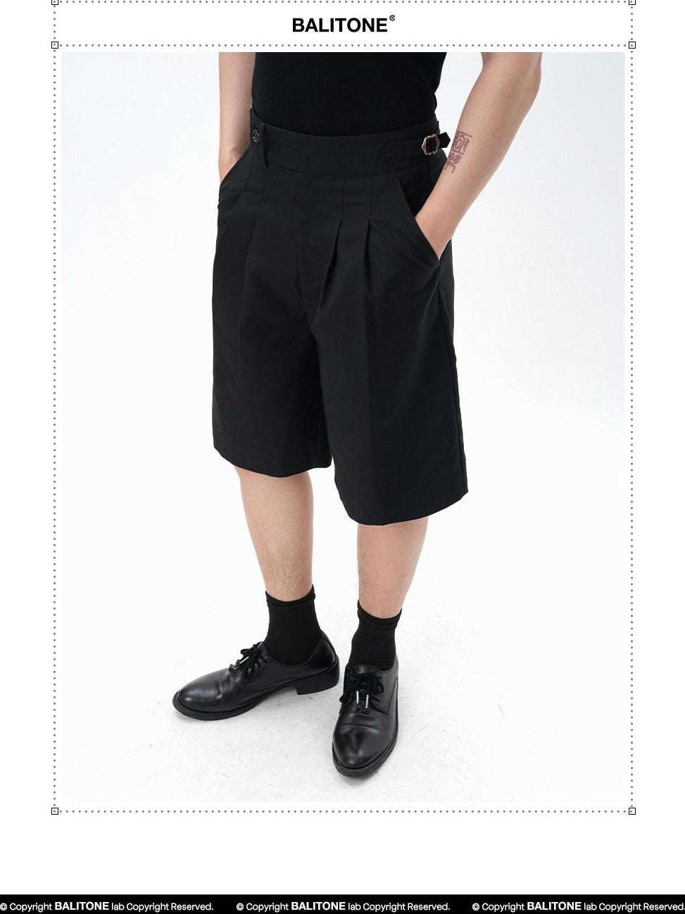 BALITONE Wrinkle Free Straight Fit Midrise Zipper Pockets Black Casual Tailored Shorts