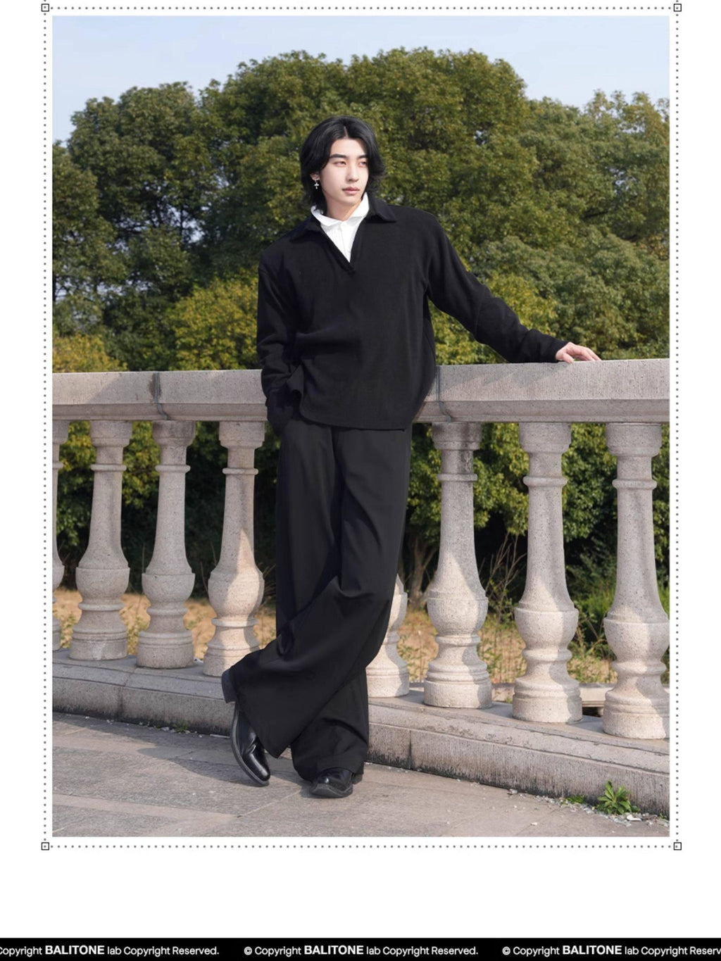 BALITONE Wrinkle Free Stretch Cleanfit Mid Rise Mens Black Barrel-Leg Trousers