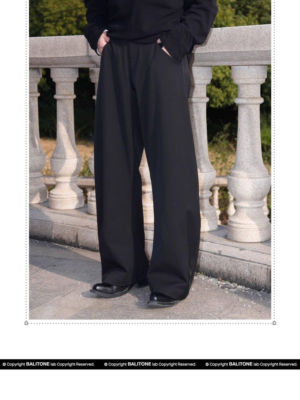 BALITONE Wrinkle Free Stretch Cleanfit Mid Rise Mens Black Barrel-Leg Trousers
