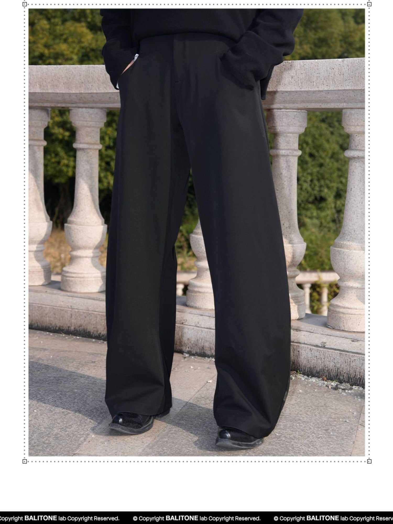 BALITONE Wrinkle Free Stretch Cleanfit Mid Rise Mens Black Barrel-Leg Trousers