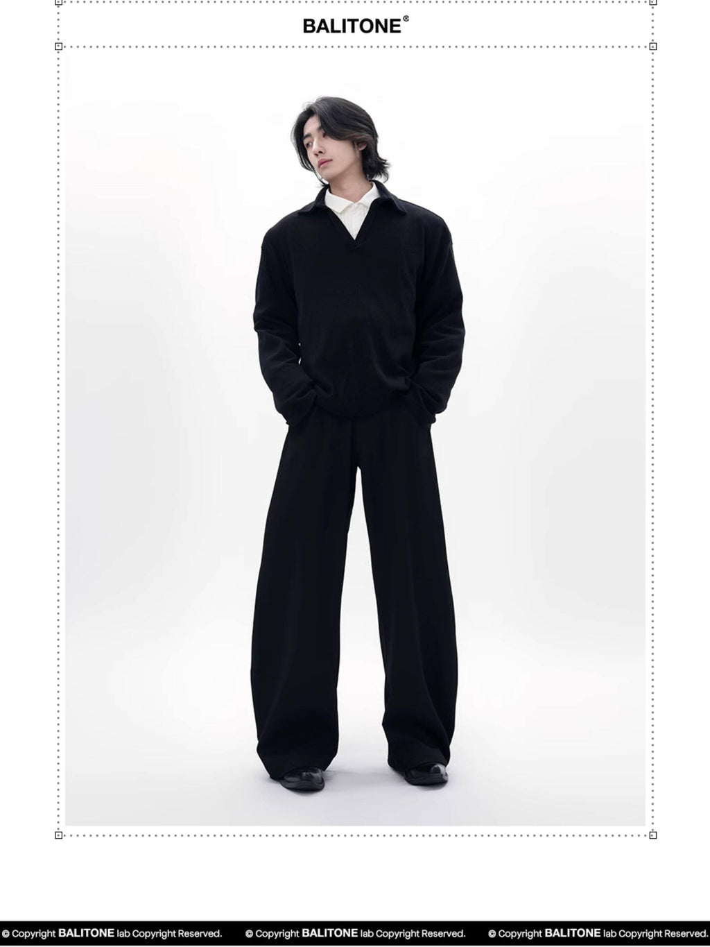 BALITONE Wrinkle Free Stretch Cleanfit Mid Rise Mens Black Barrel-Leg Trousers