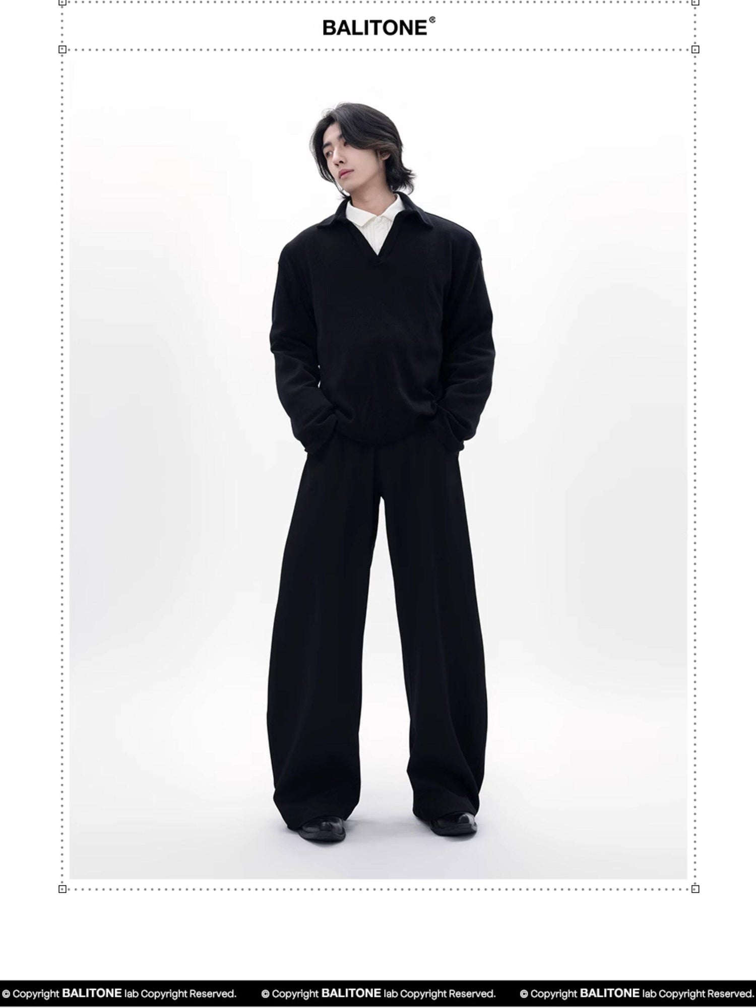 BALITONE Wrinkle Free Stretch Cleanfit Mid Rise Mens Black Barrel-Leg Trousers