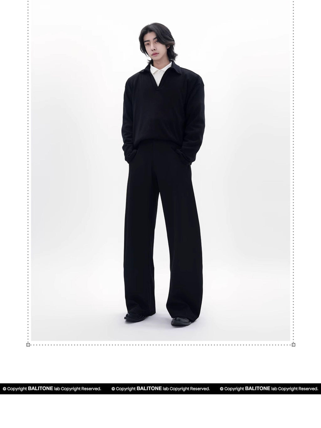BALITONE Wrinkle Free Stretch Cleanfit Mid Rise Mens Black Barrel-Leg Trousers