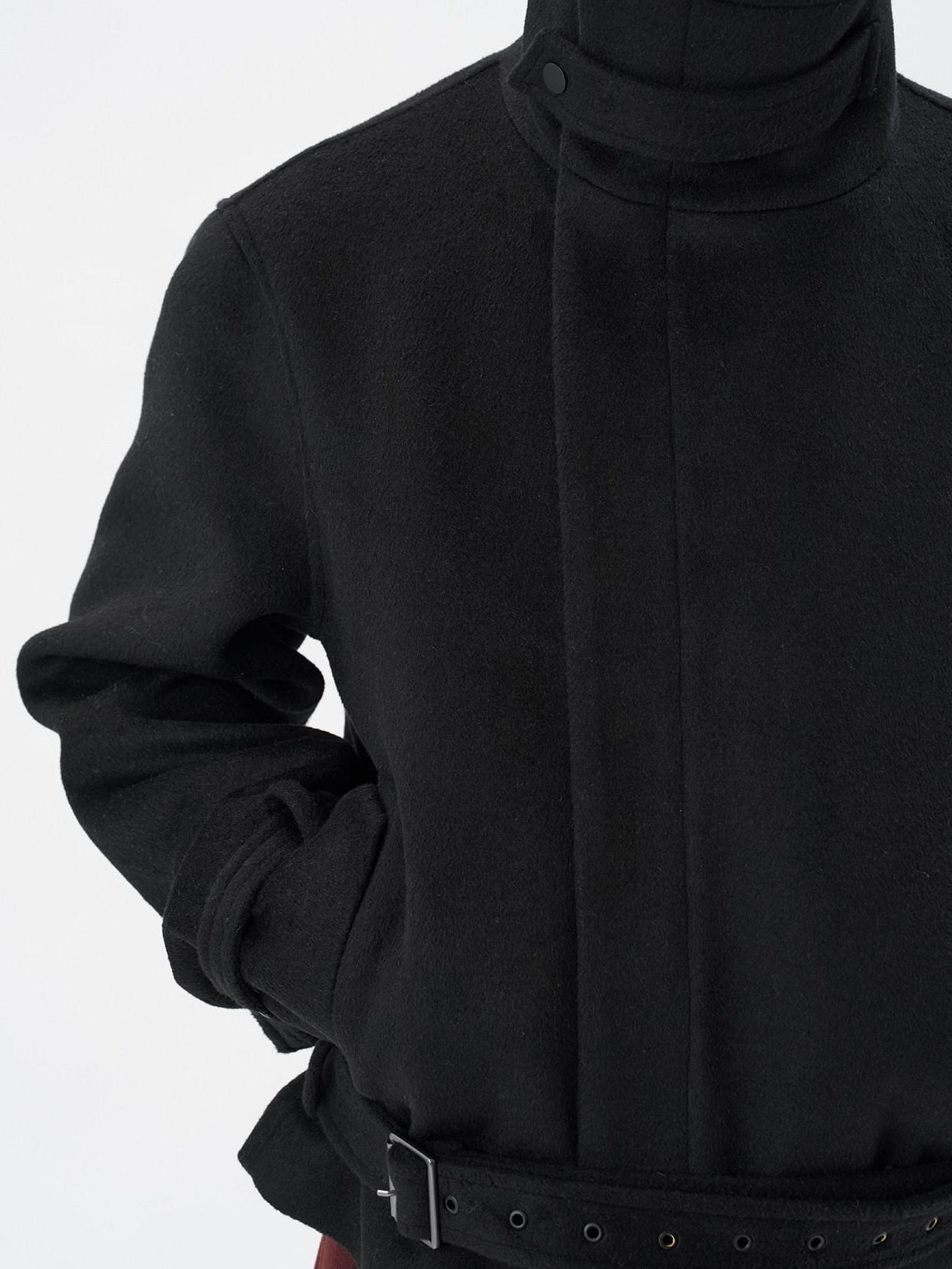 BALITONE Wrinkle Free Wool Blend Relaxed Tie Detail Unisex Black Short Cropped Jackets