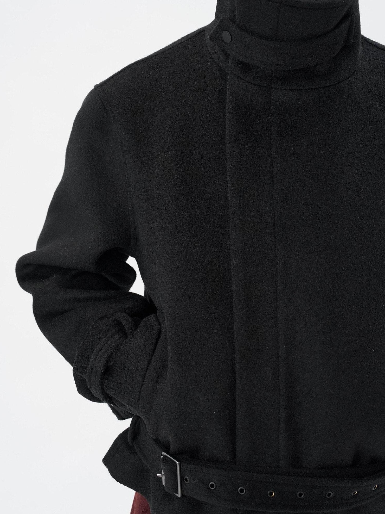 BALITONE Wrinkle Free Wool Blend Relaxed Tie Detail Unisex Black Short Cropped Jackets
