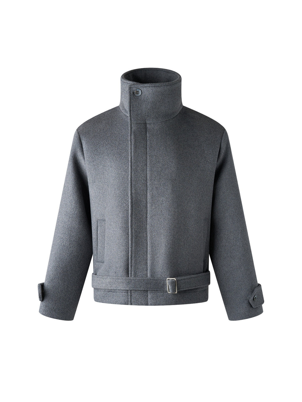 BALITONE_Wrinkle_Resistant_Relaxed_Fit_Tie_Detail_Stand_Collar_Unisex_Gray_Wool_Jackets_MISSTT