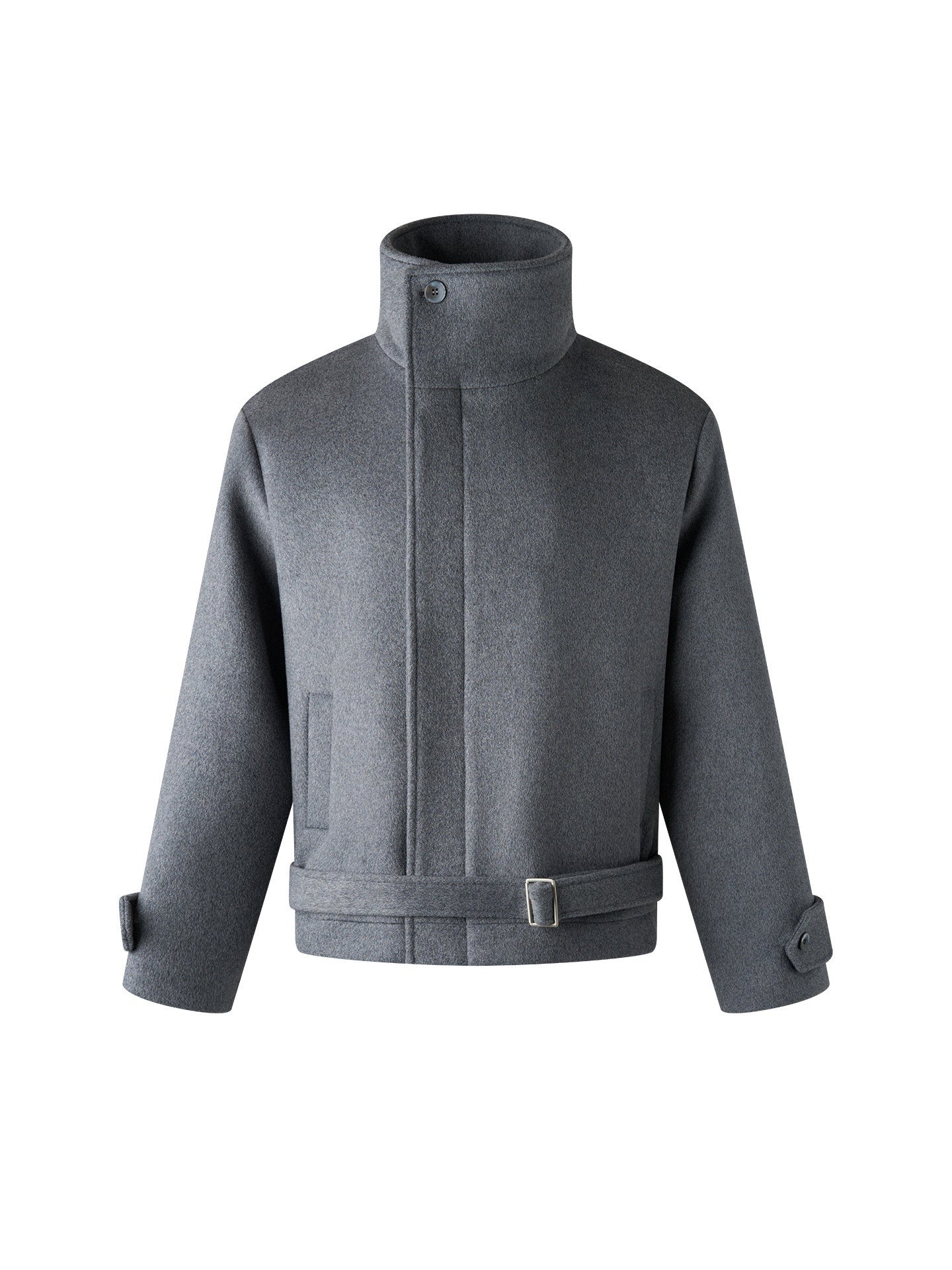 BALITONE_Wrinkle_Resistant_Relaxed_Fit_Tie_Detail_Stand_Collar_Unisex_Gray_Wool_Jackets_MISSTT