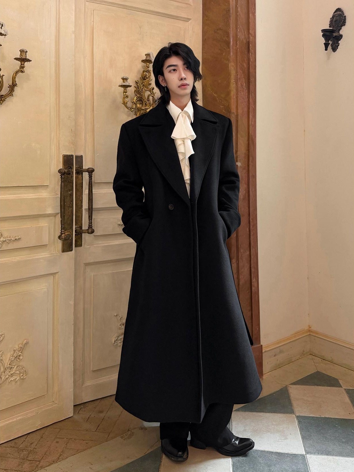 BALITONE Wrinkle Resistant Wool Blend Loose Fit Slit Longline Unisex Youth Peacoats