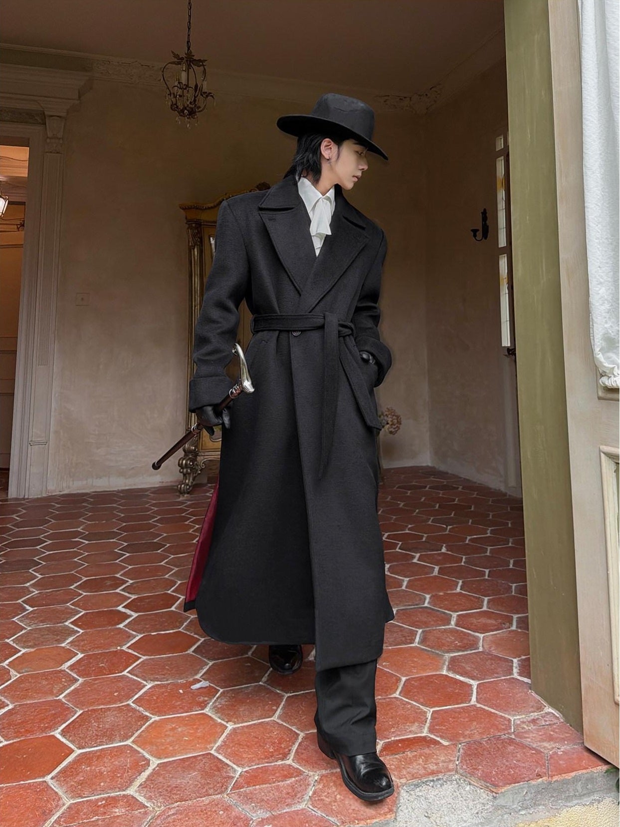 BALITONE Wrinkle Resistant Wool Blend Loose Fit Slit Longline Unisex Youth Peacoats