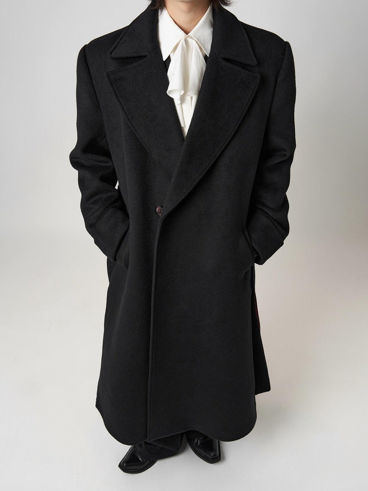 BALITONE Wrinkle Resistant Wool Blend Loose Fit Slit Longline Unisex Youth Peacoats