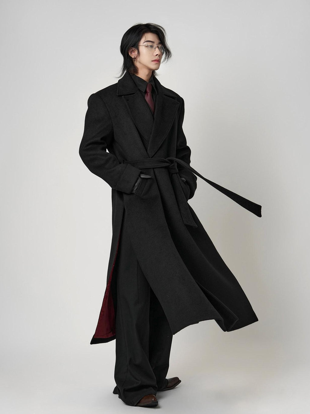 BALITONE Wrinkle Resistant Wool Blend Loose Fit Slit Longline Unisex Youth Peacoats