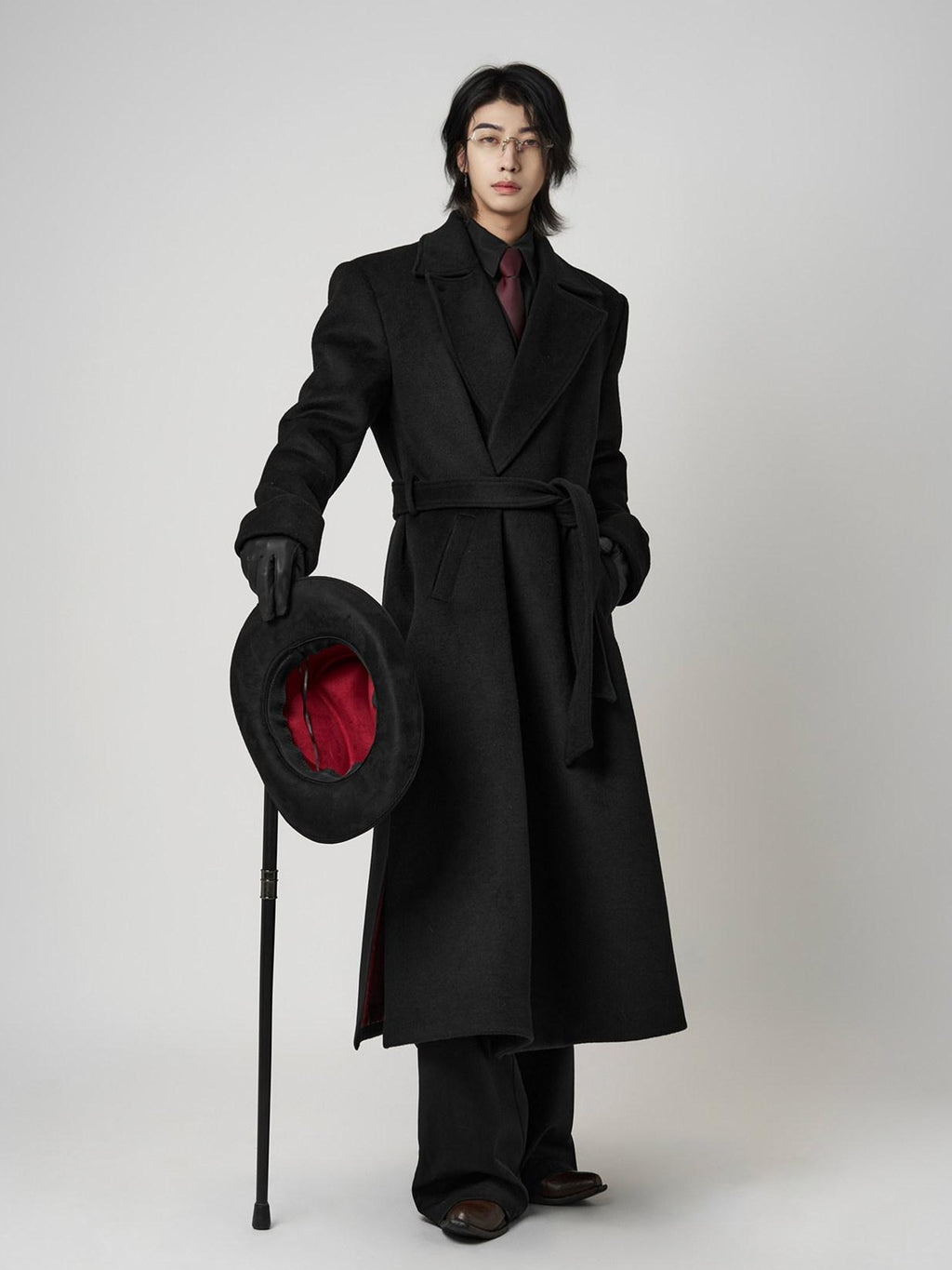 BALITONE Wrinkle Resistant Wool Blend Loose Fit Slit Longline Unisex Youth Peacoats