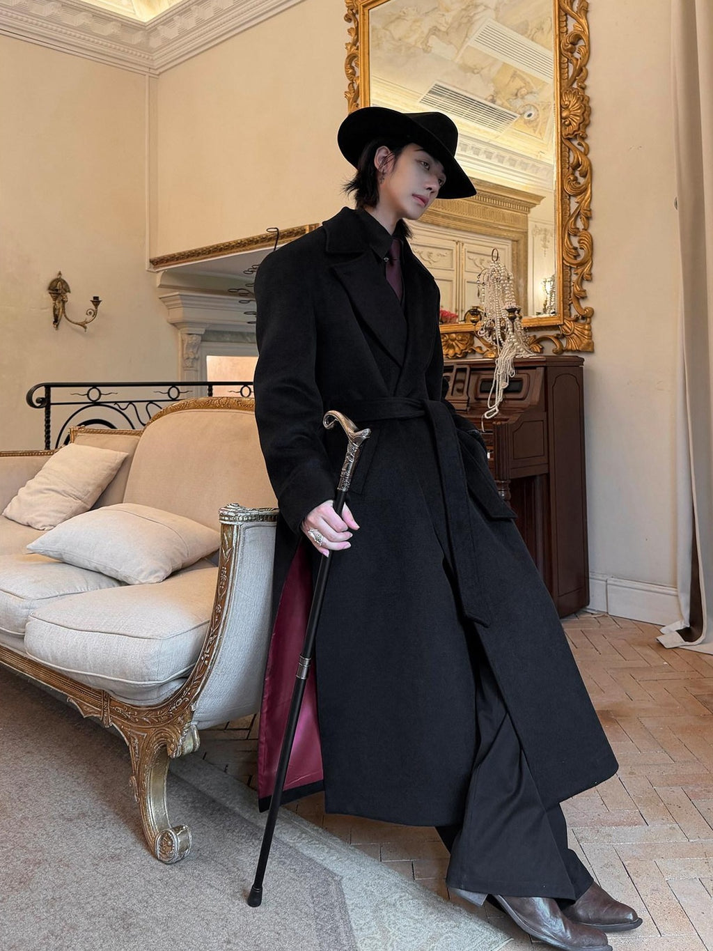 BALITONE Wrinkle Resistant Wool Blend Loose Fit Slit Longline Unisex Youth Peacoats