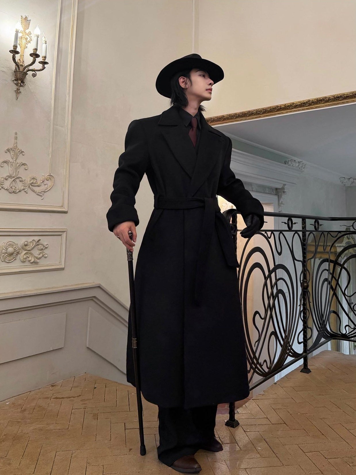 BALITONE Wrinkle Resistant Wool Blend Loose Fit Slit Longline Unisex Youth Peacoats