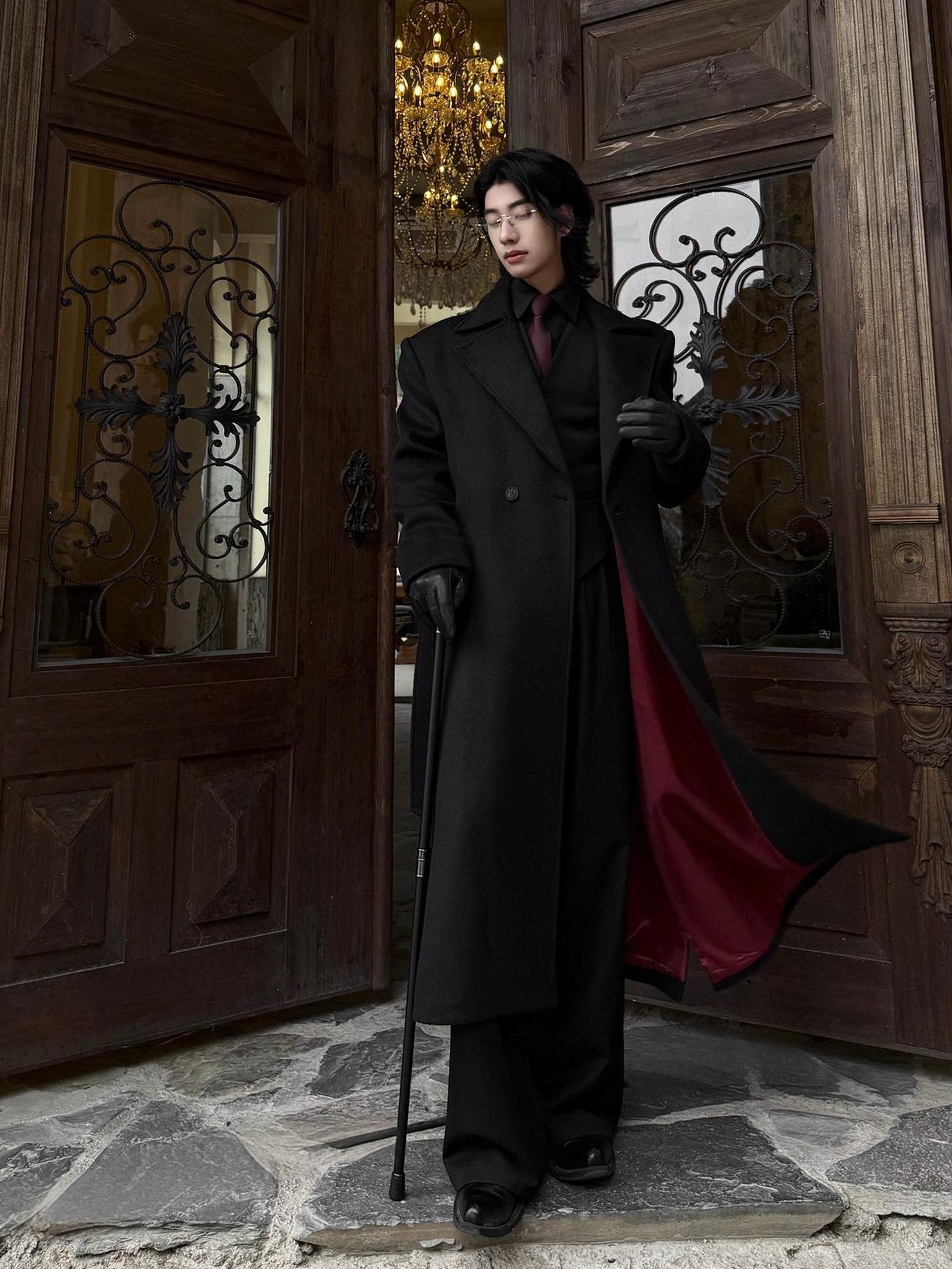 BALITONE Wrinkle Resistant Wool Blend Loose Fit Slit Longline Unisex Youth Peacoats