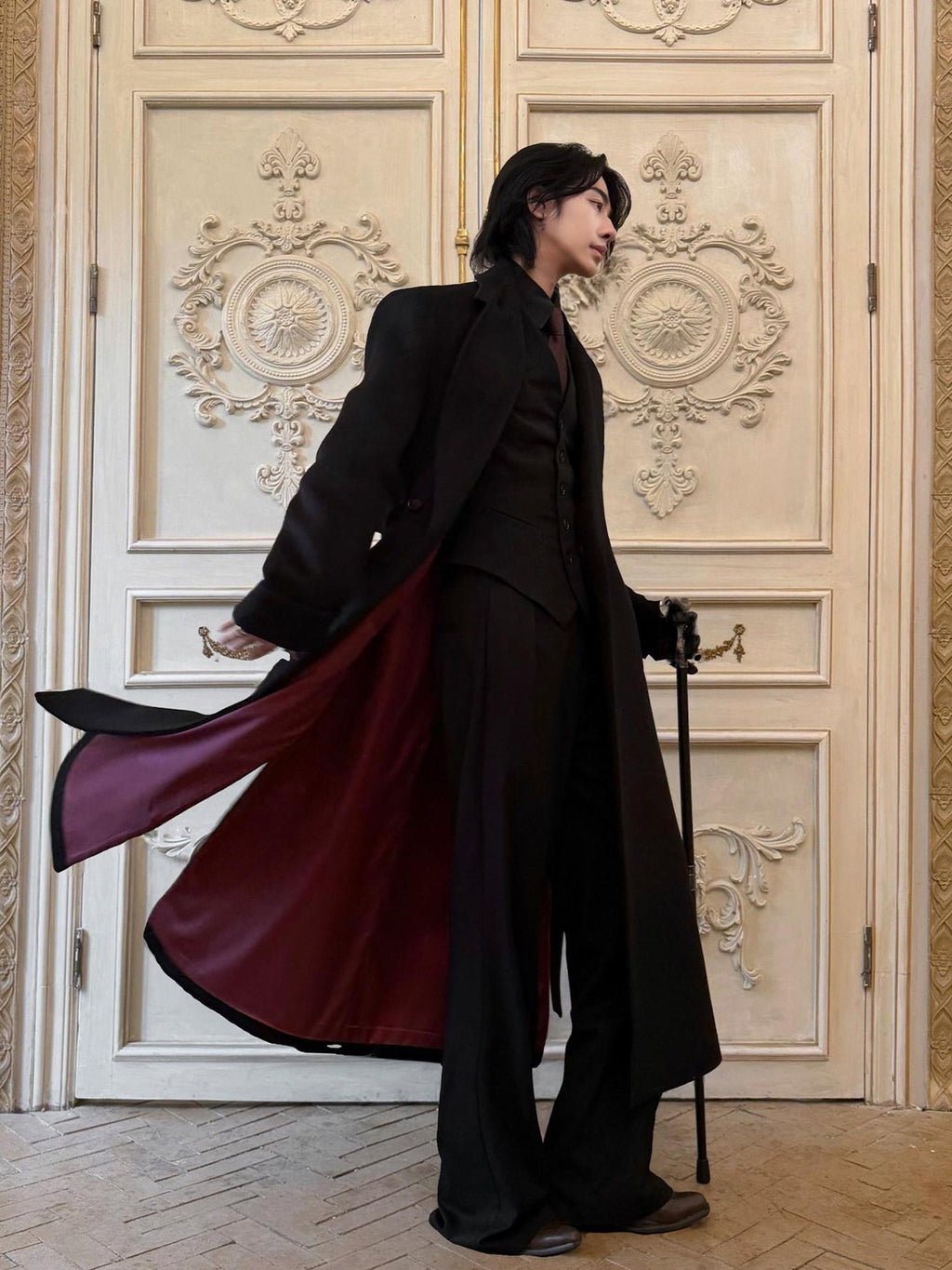 BALITONE Wrinkle Resistant Wool Blend Loose Fit Slit Longline Unisex Youth Peacoats